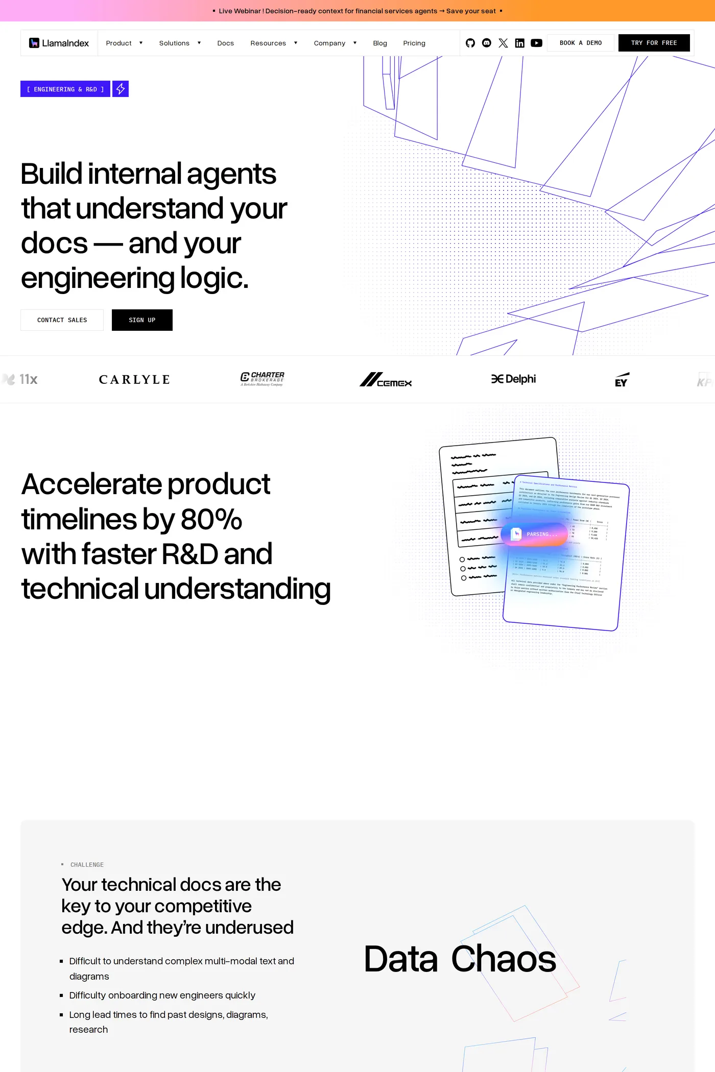 LlamaIndex — screenshot of the features page
