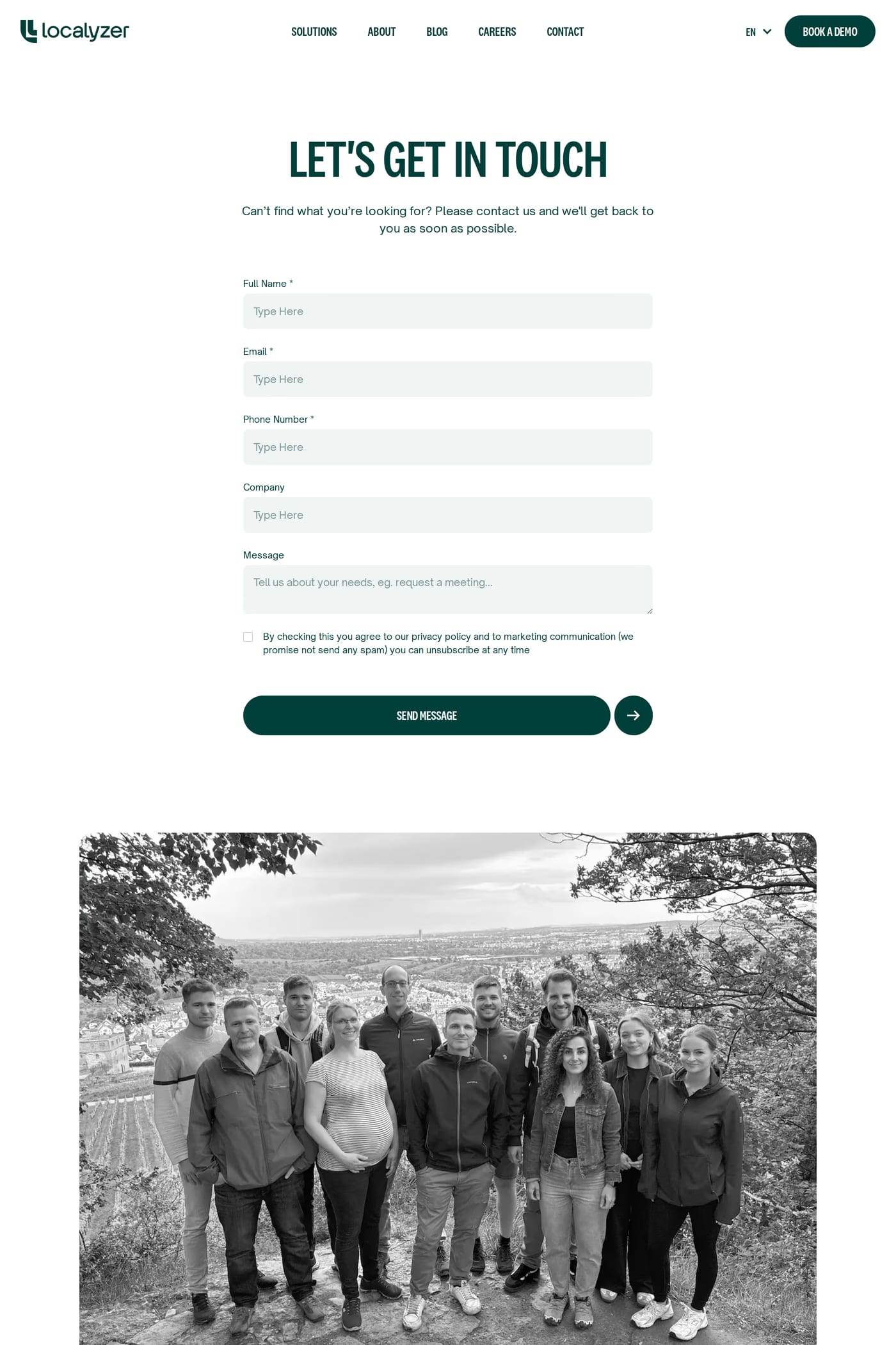 Localyzer — screenshot of the contact page