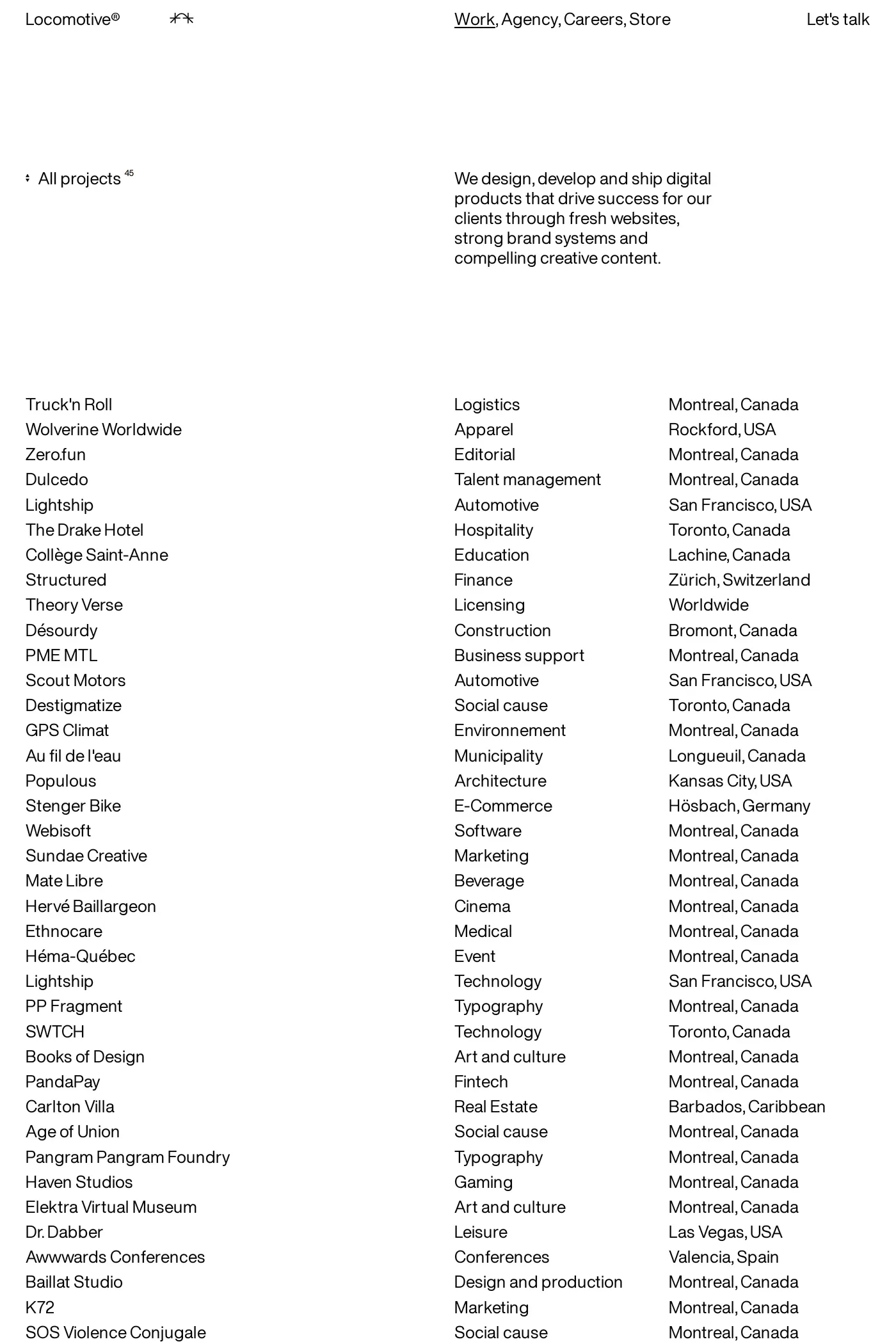Locomotive® — screenshot of the work page