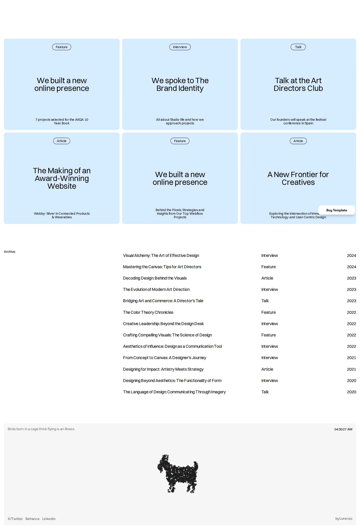 Lorenzo Cabra — screenshot of the blog page