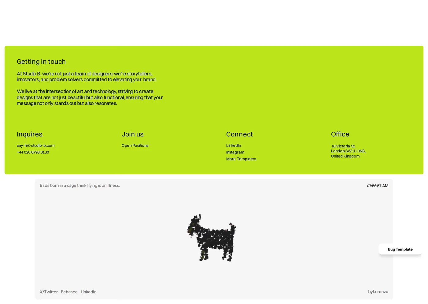 Lorenzo Cabra — screenshot of the contact page