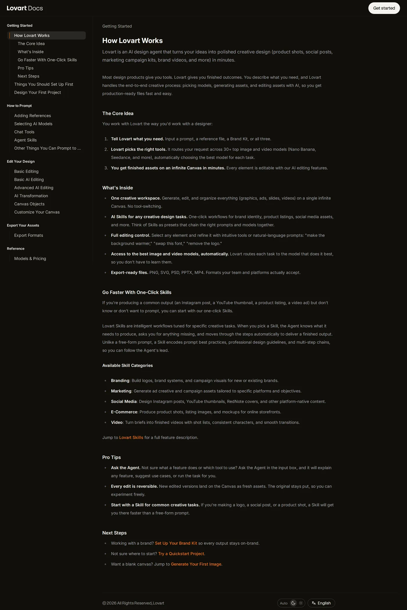 Lovart — screenshot of the docs page