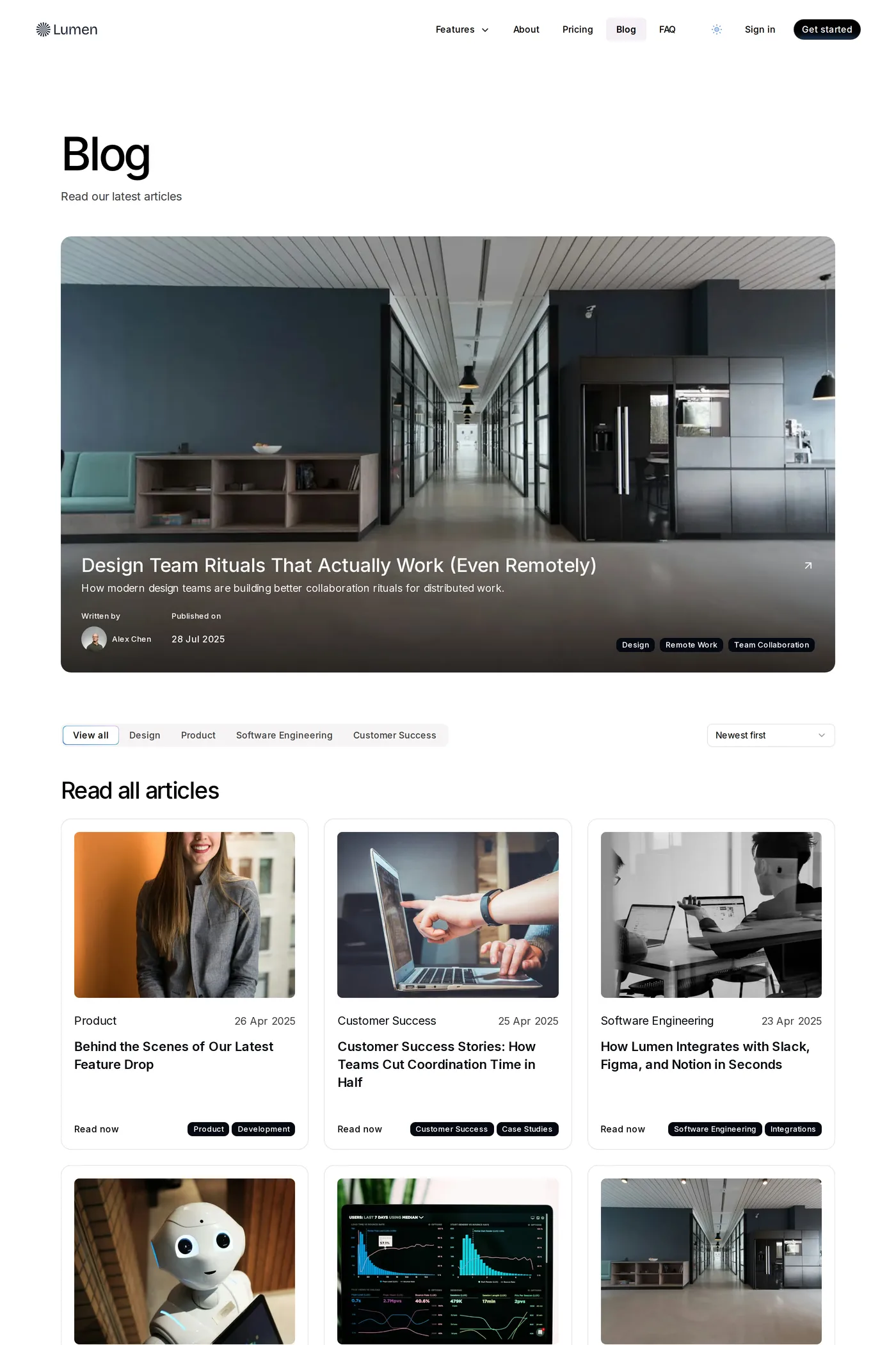 Lumen — screenshot of the blog page