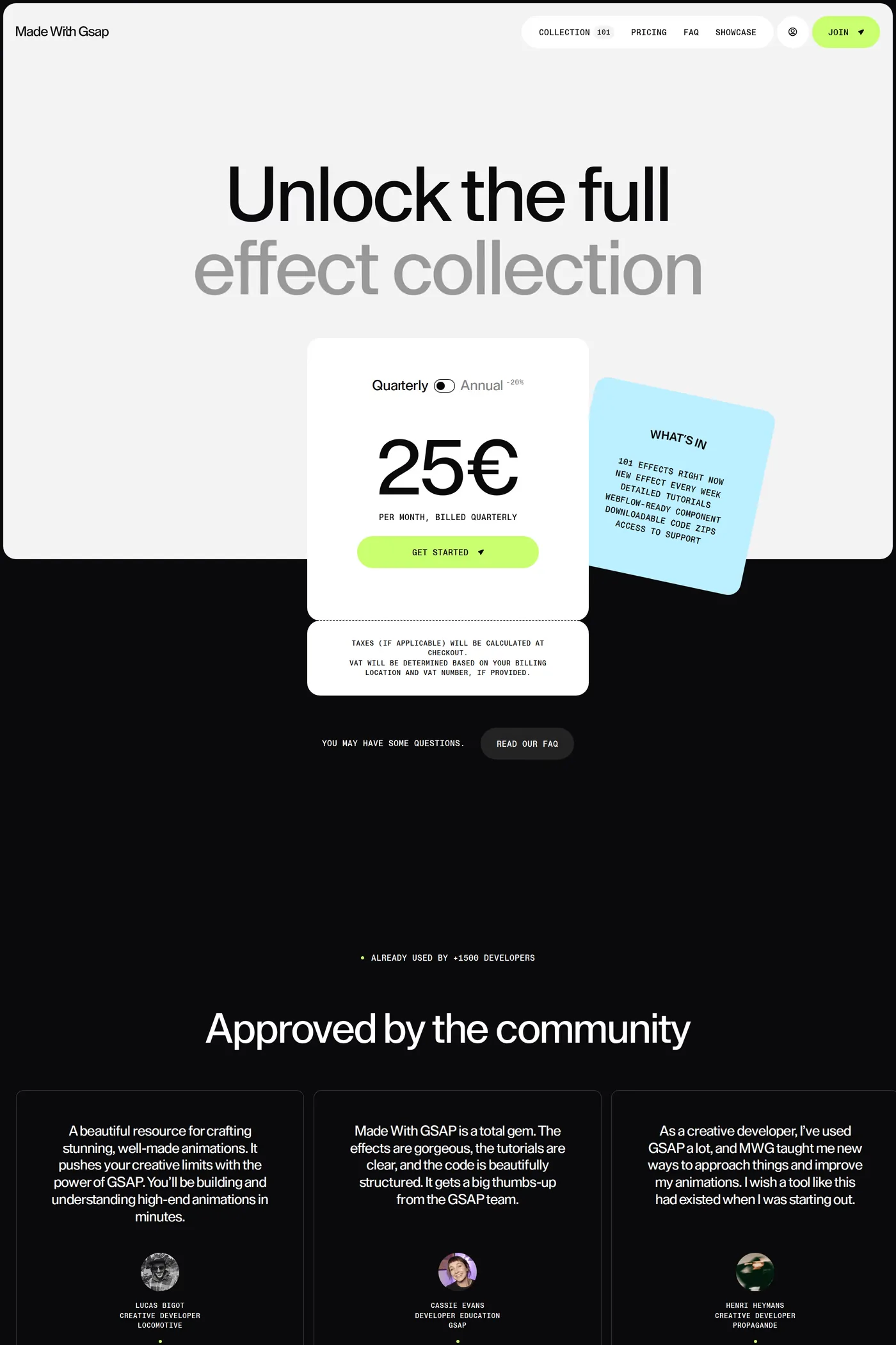 Made With Gsap — screenshot of the pricing page