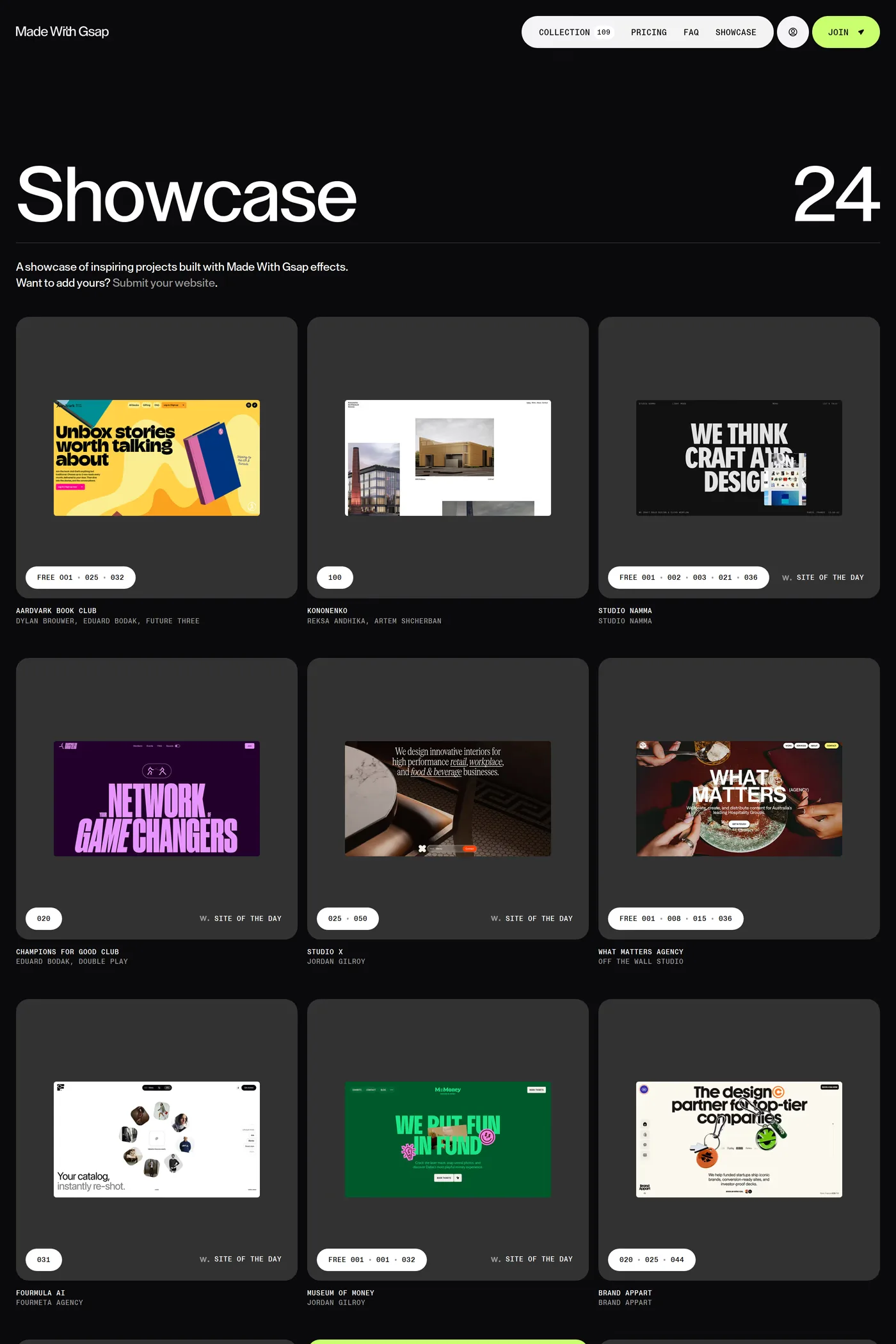 Made With Gsap — screenshot of the work page