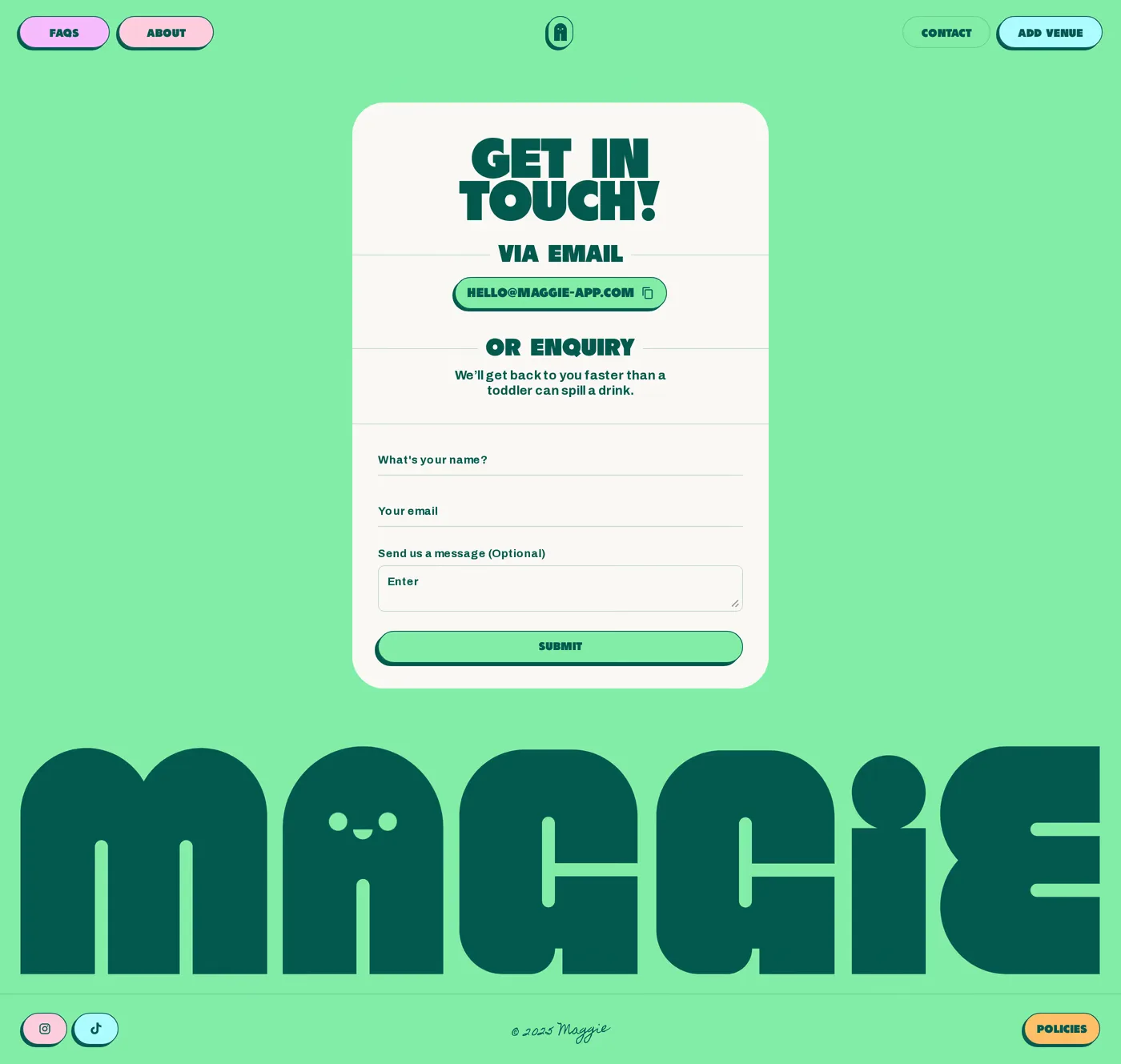 Maggie App — screenshot of the contact page