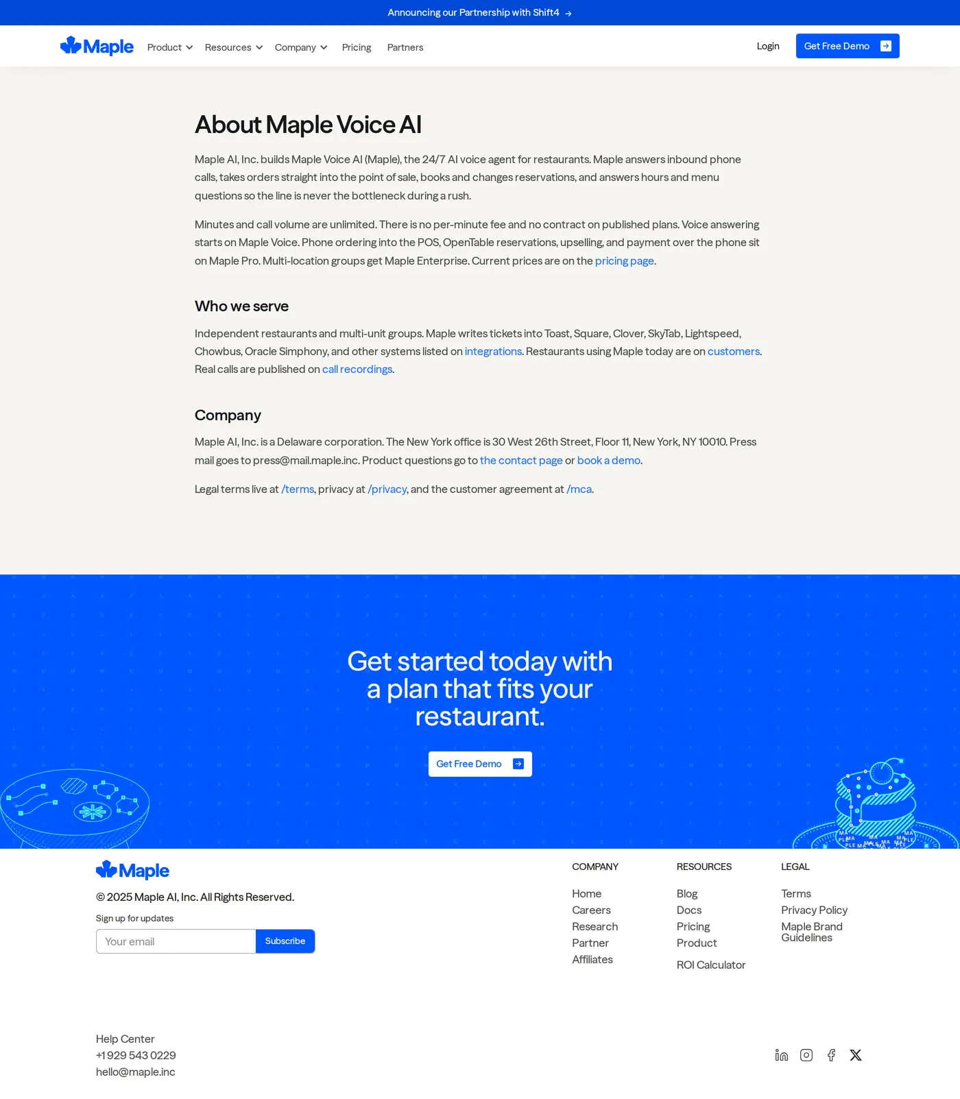 Maple — screenshot of the about page