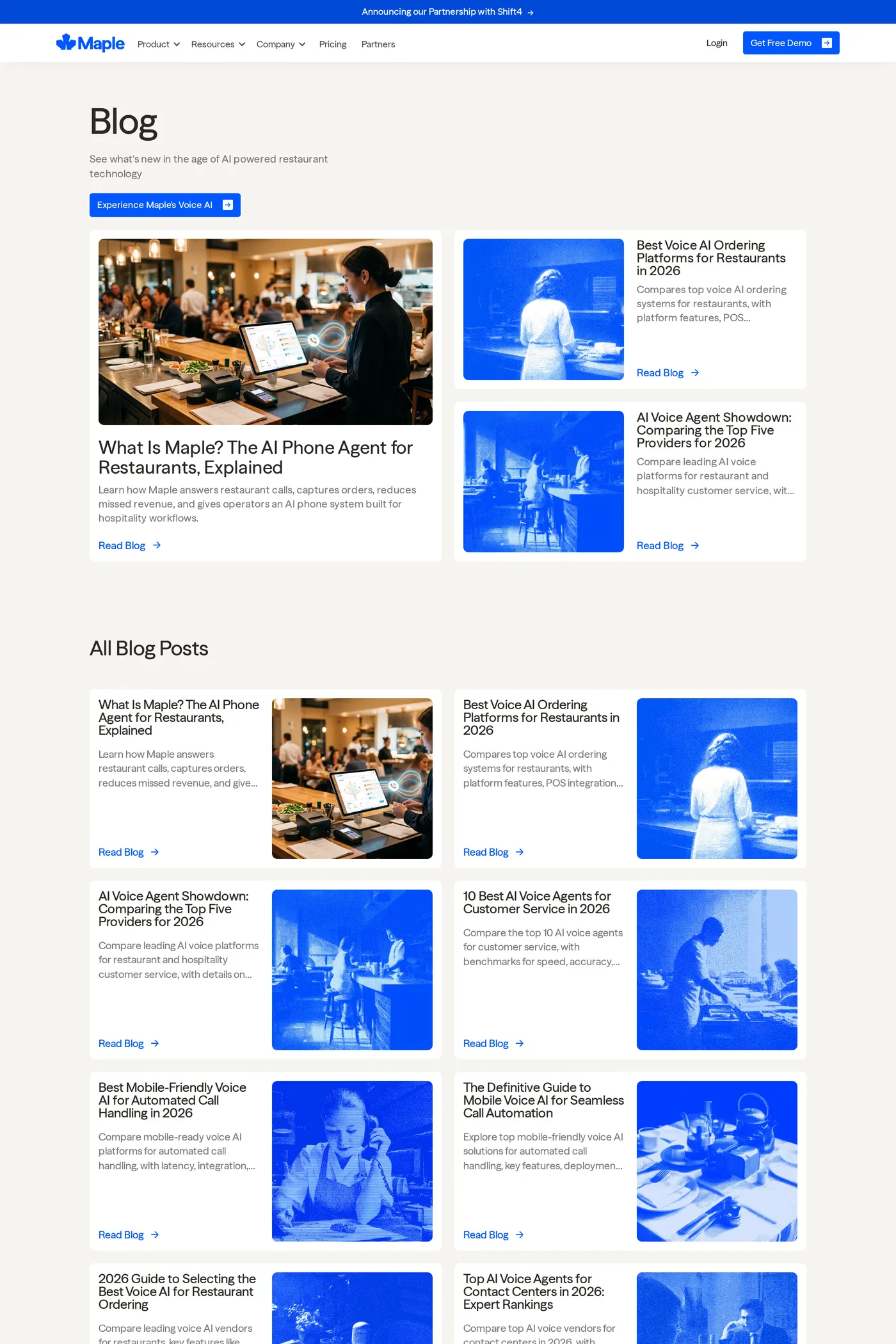 Maple — screenshot of the blog page