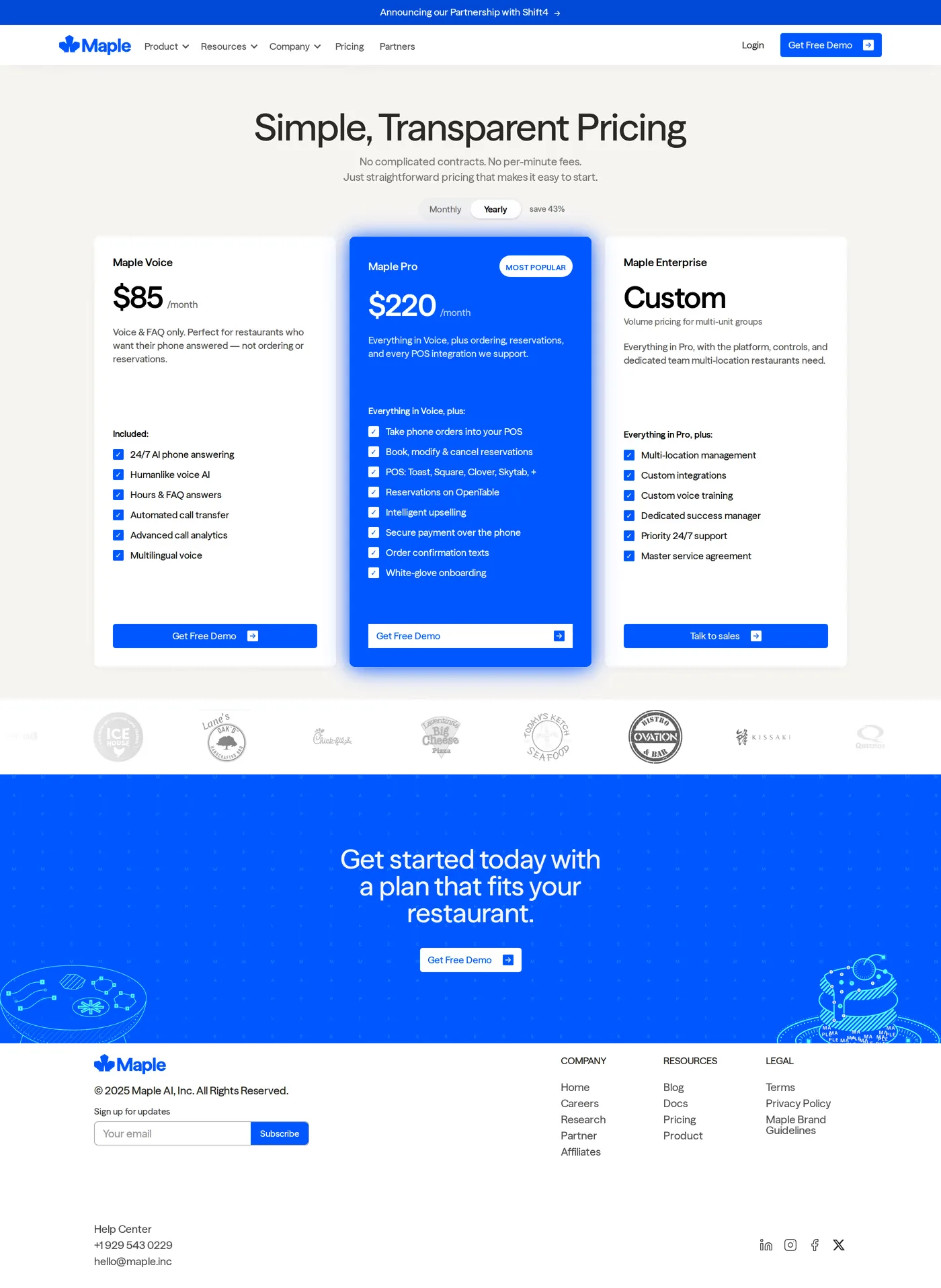 Maple — screenshot of the pricing page