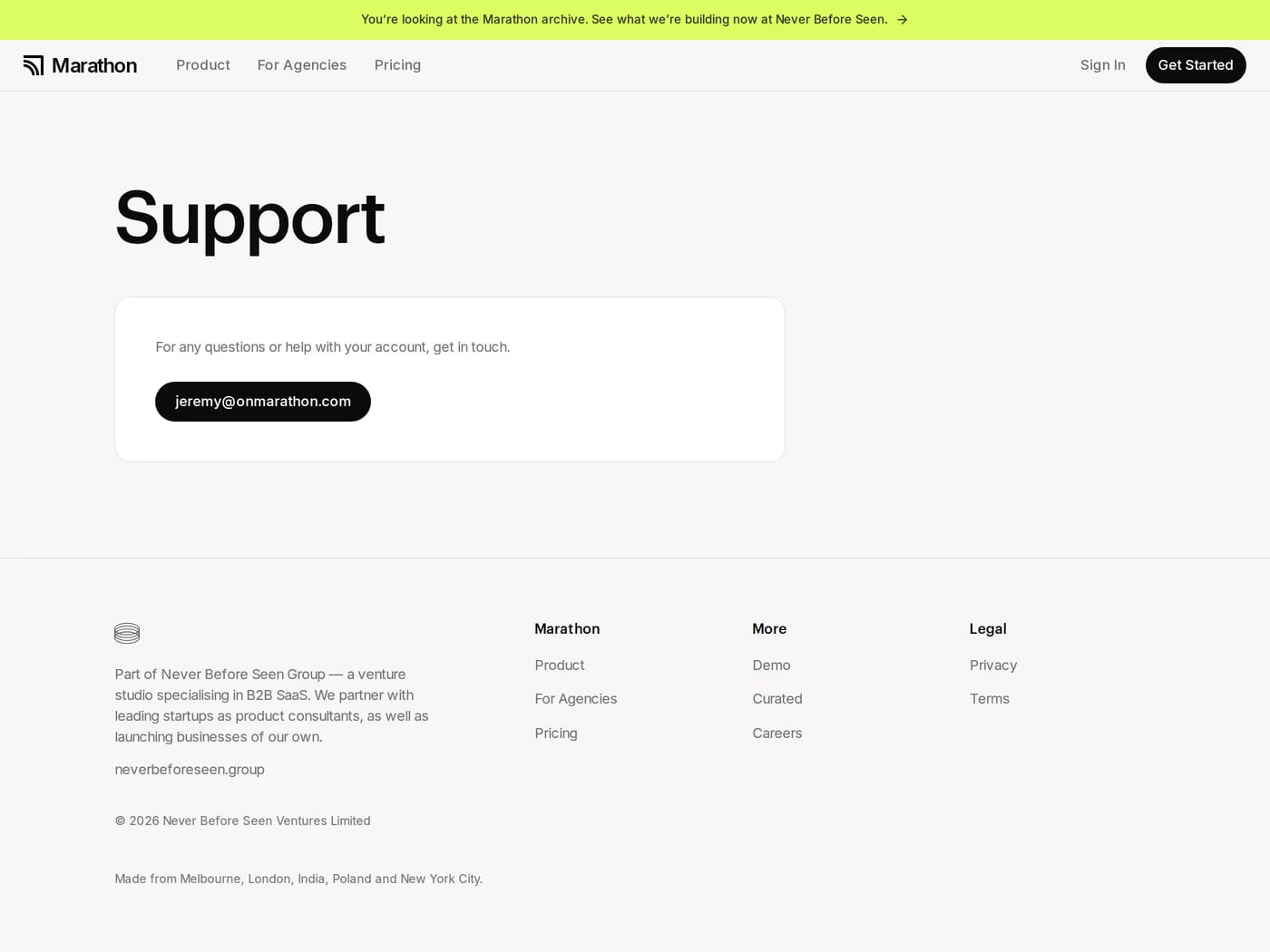 Marathon — screenshot of the contact page