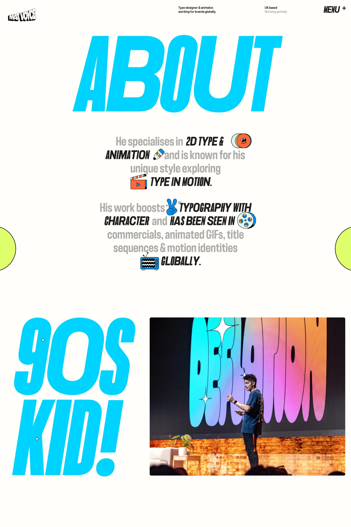 Mat Voyce — screenshot of the about page