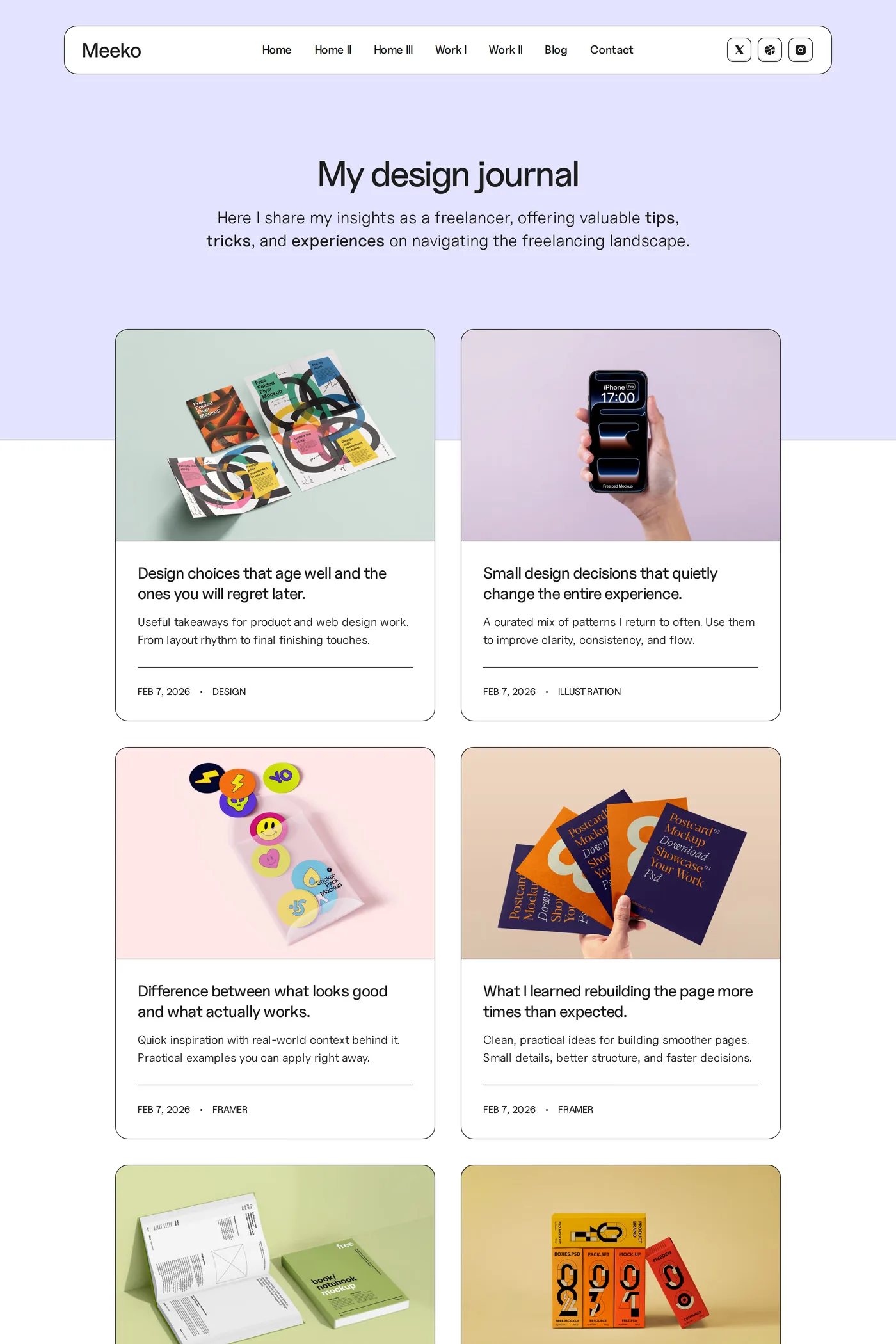 Meeko — screenshot of the blog page