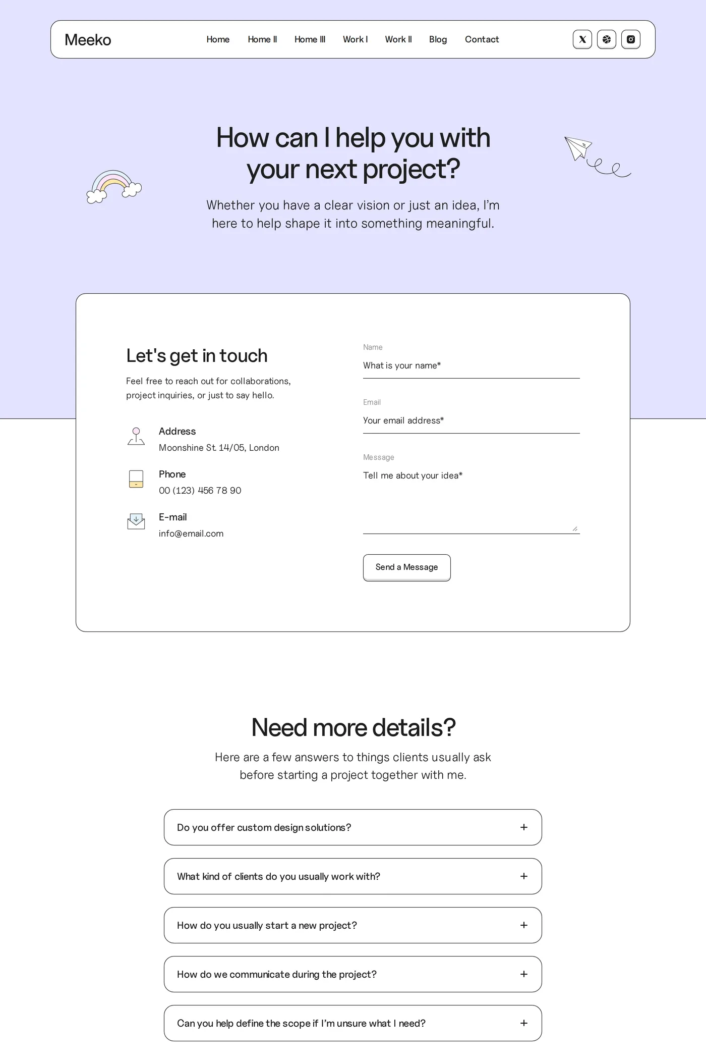 Meeko — screenshot of the contact page
