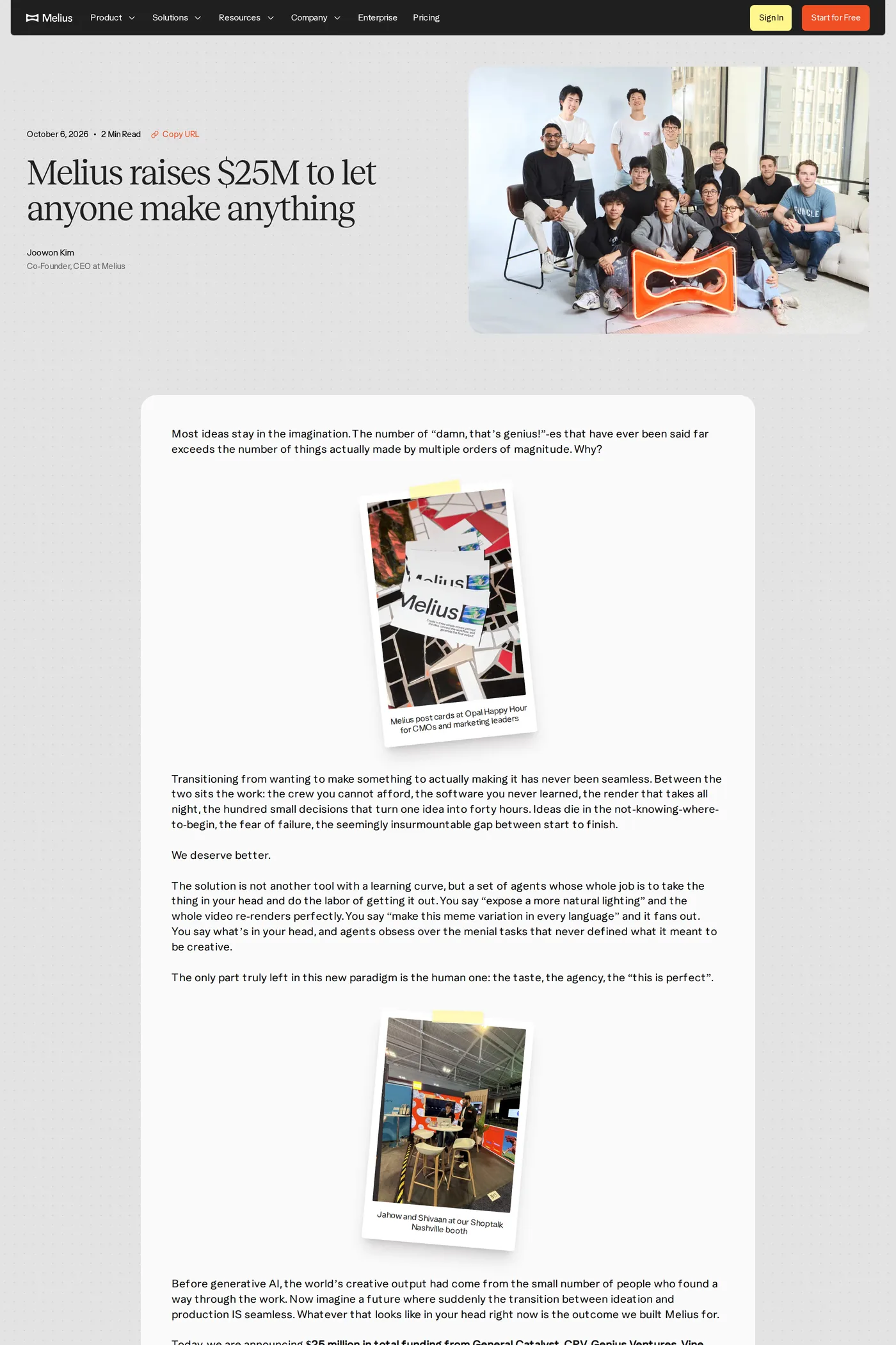 Melius — screenshot of the blog page