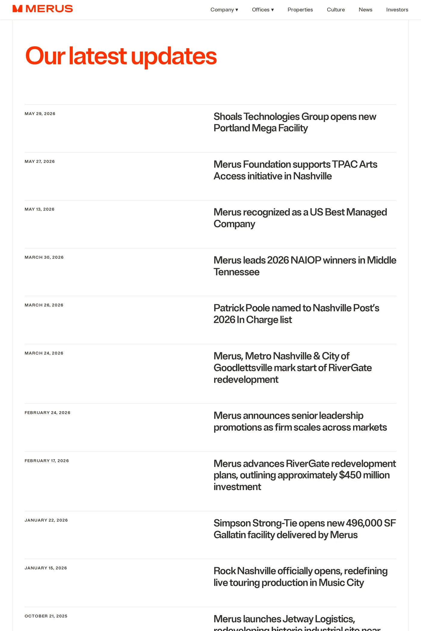 Merus — screenshot of the blog page