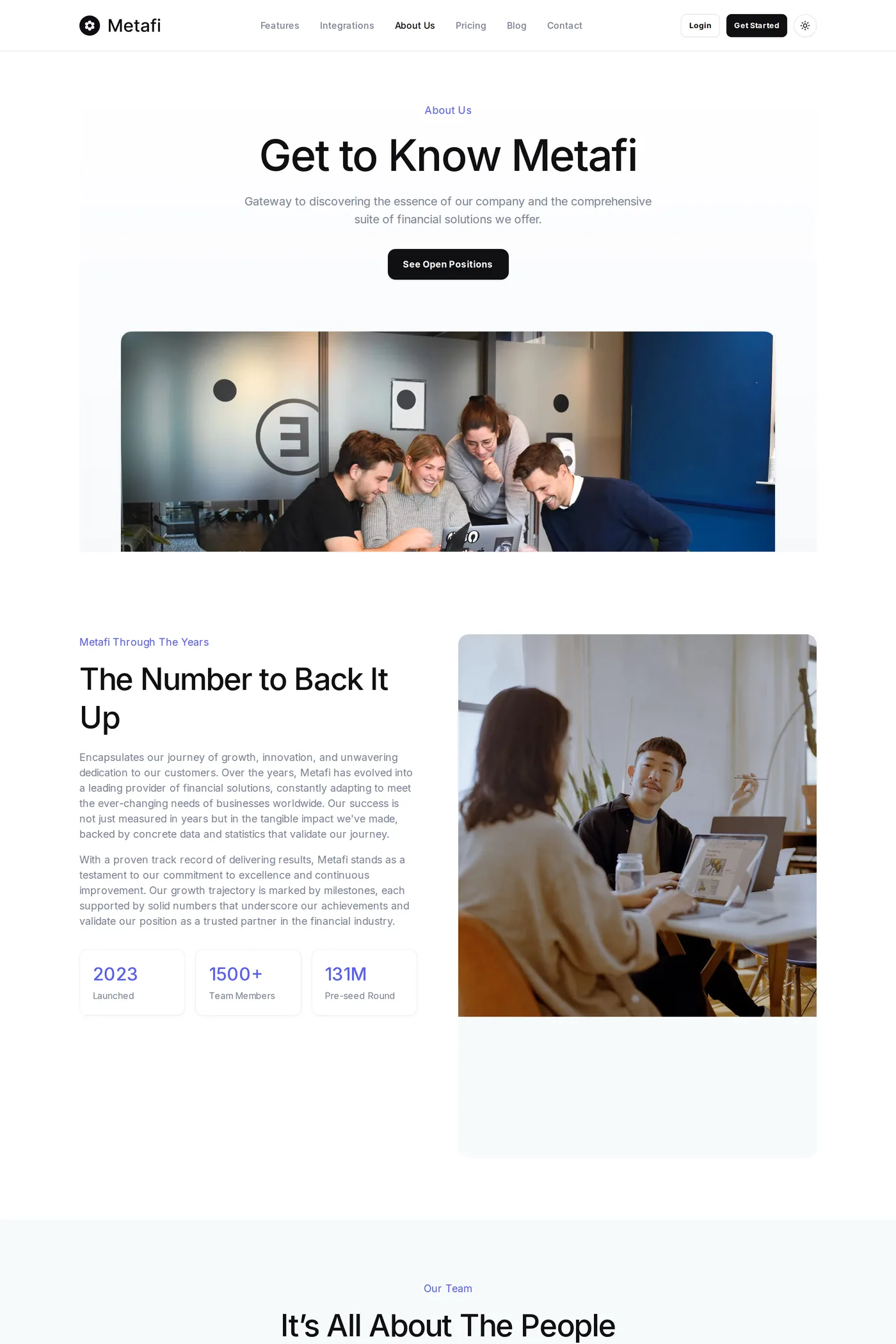 Metafi — screenshot of the about page