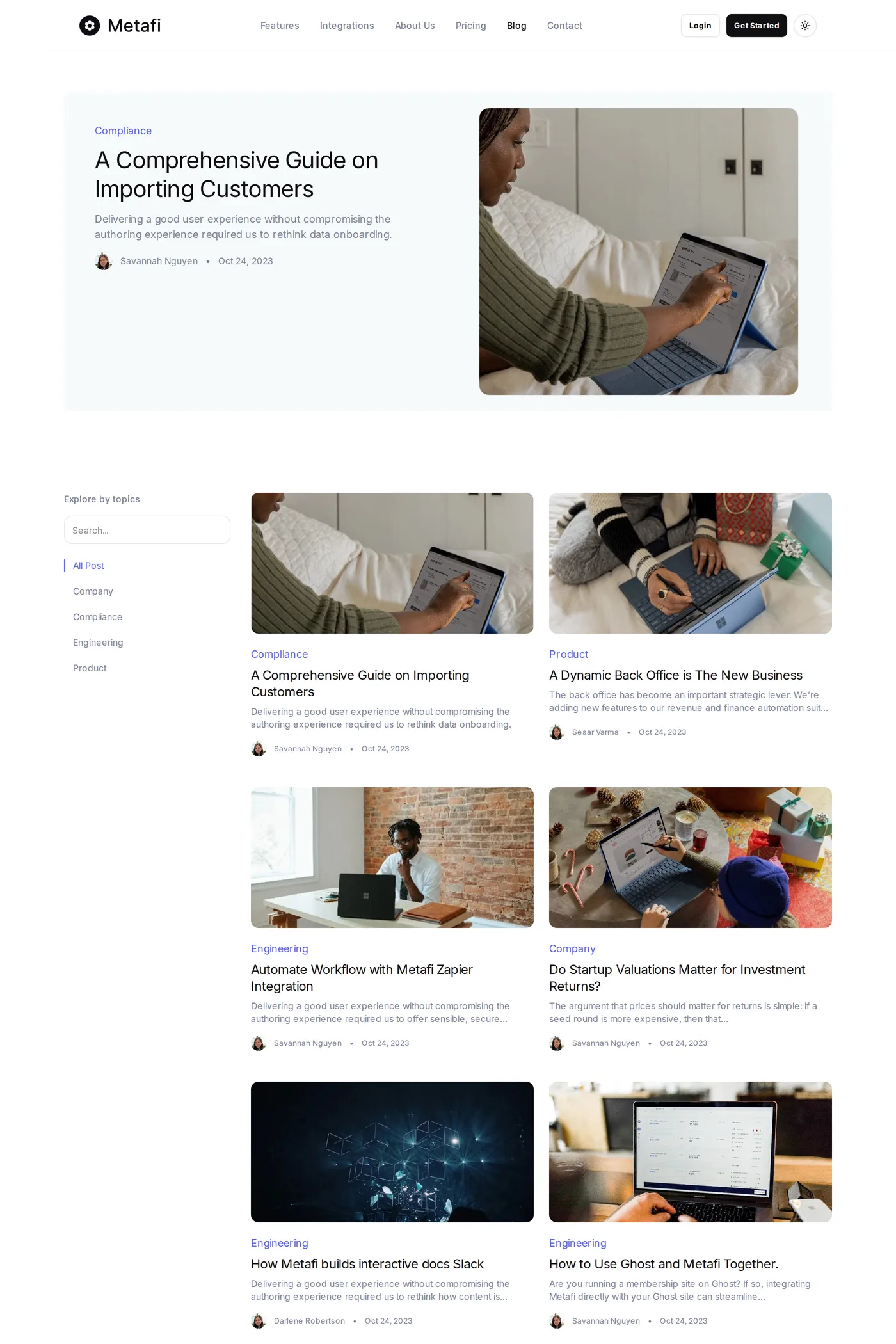 Metafi — screenshot of the blog page