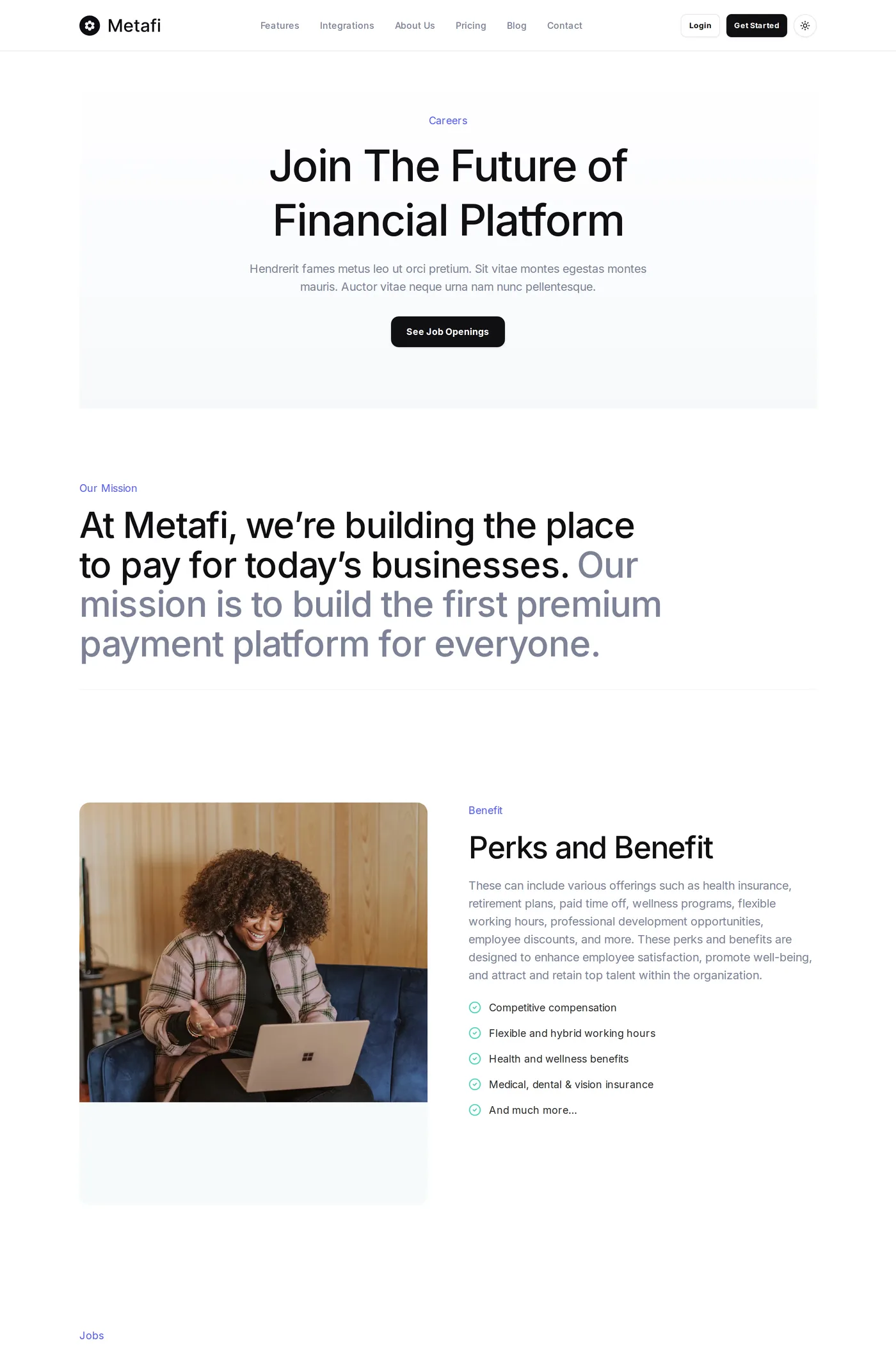 Metafi — screenshot of the careers page