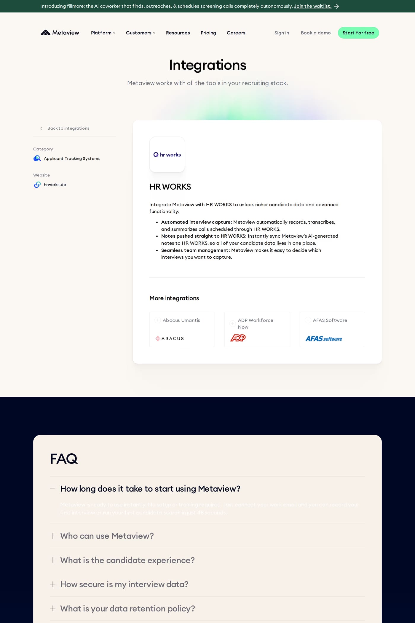 Metaview integrations page