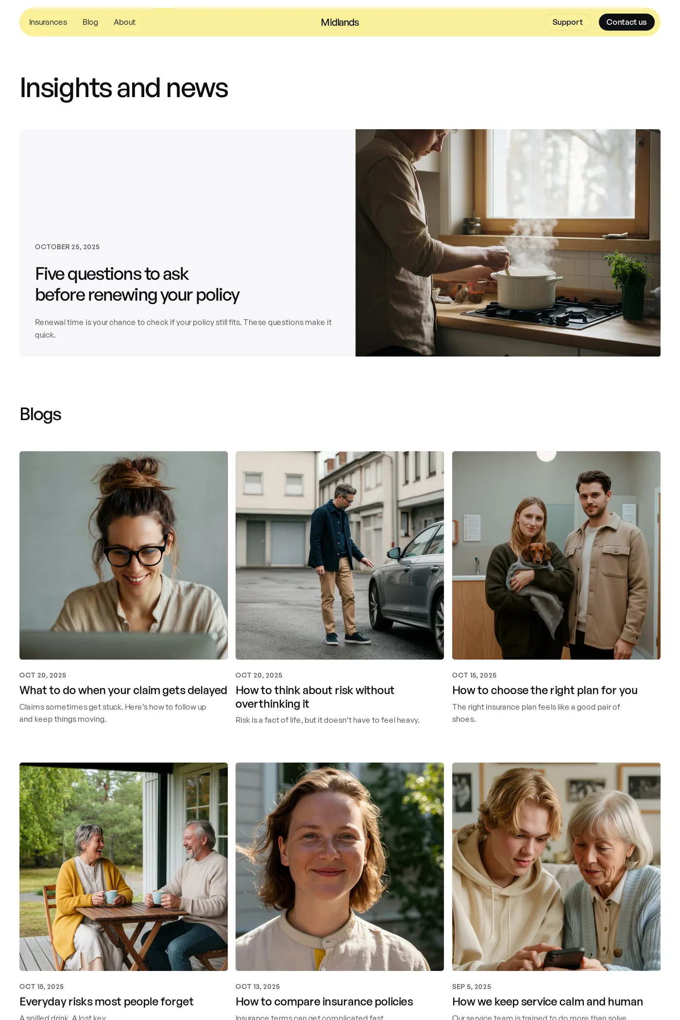 Midlands — screenshot of the blog page