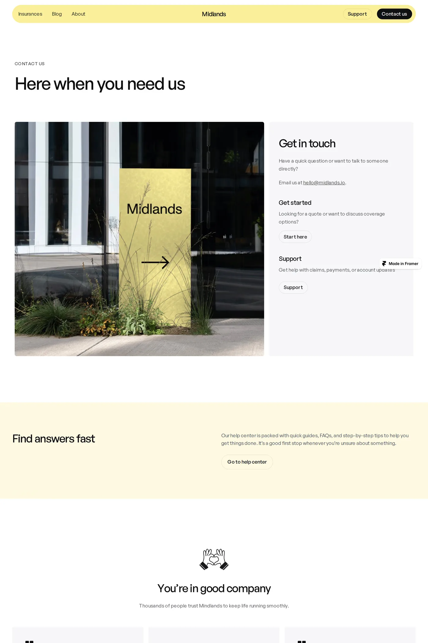 Midlands — screenshot of the contact page