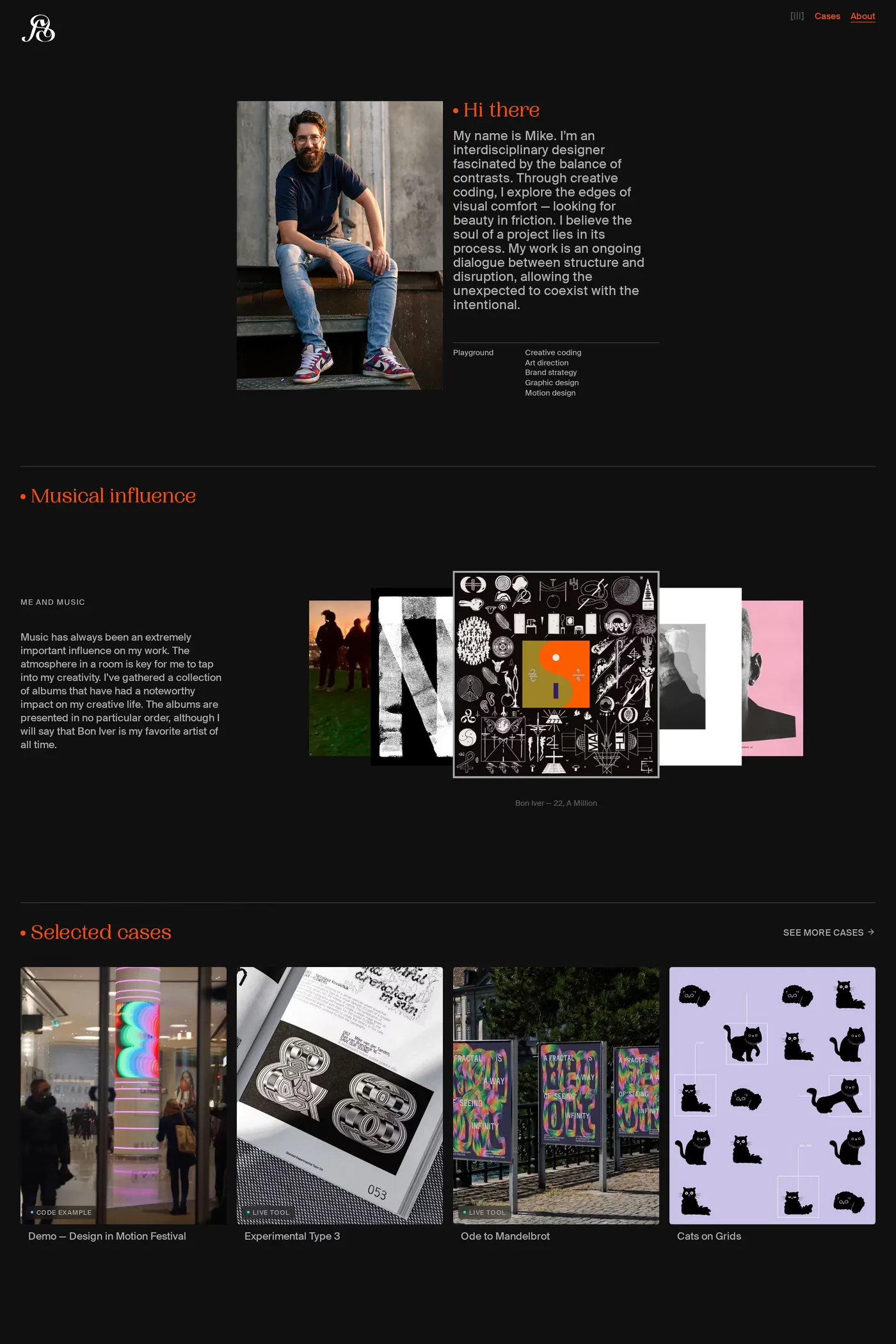 Mike van der Sanden — screenshot of the about page