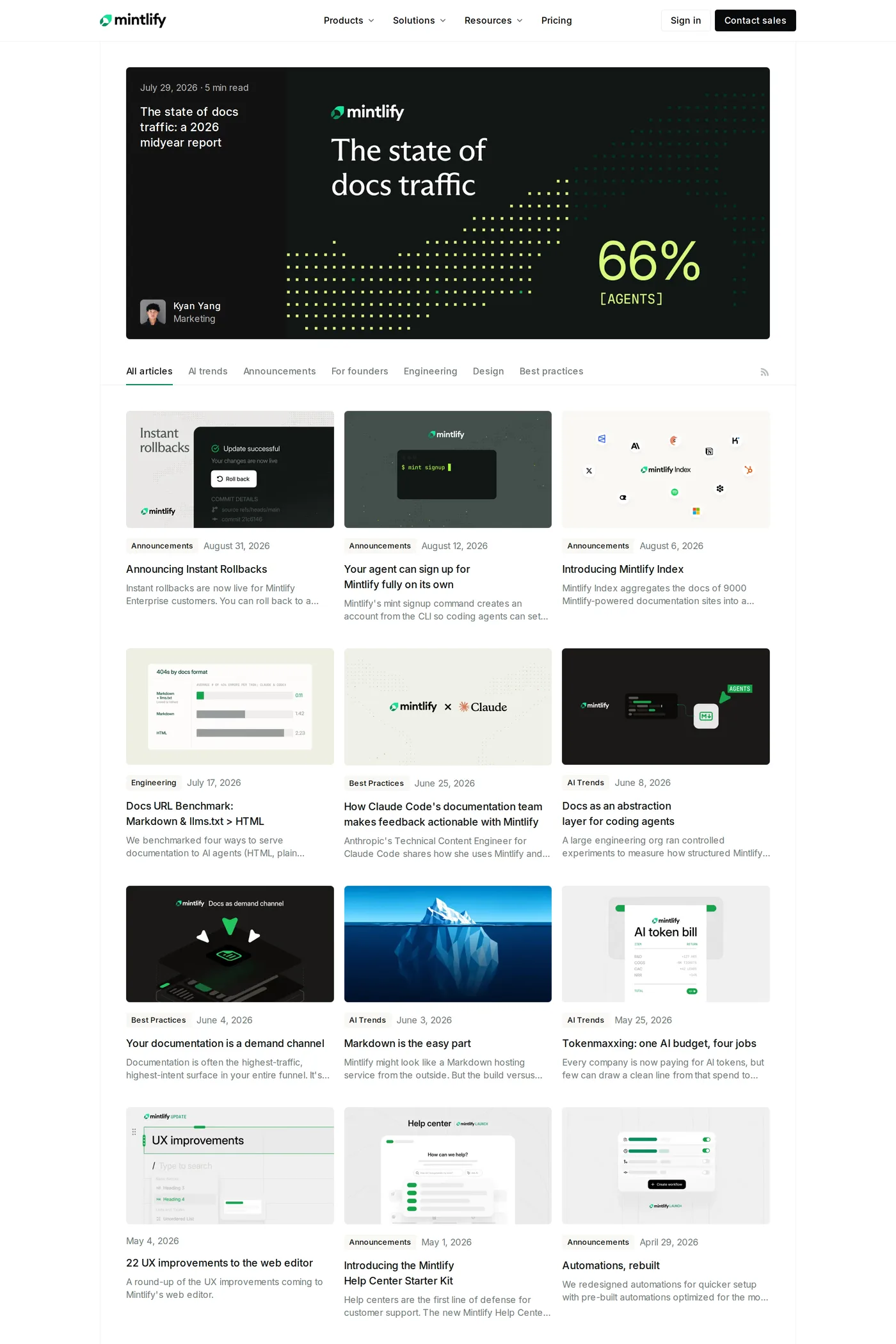 Mintlify — screenshot of the blog page