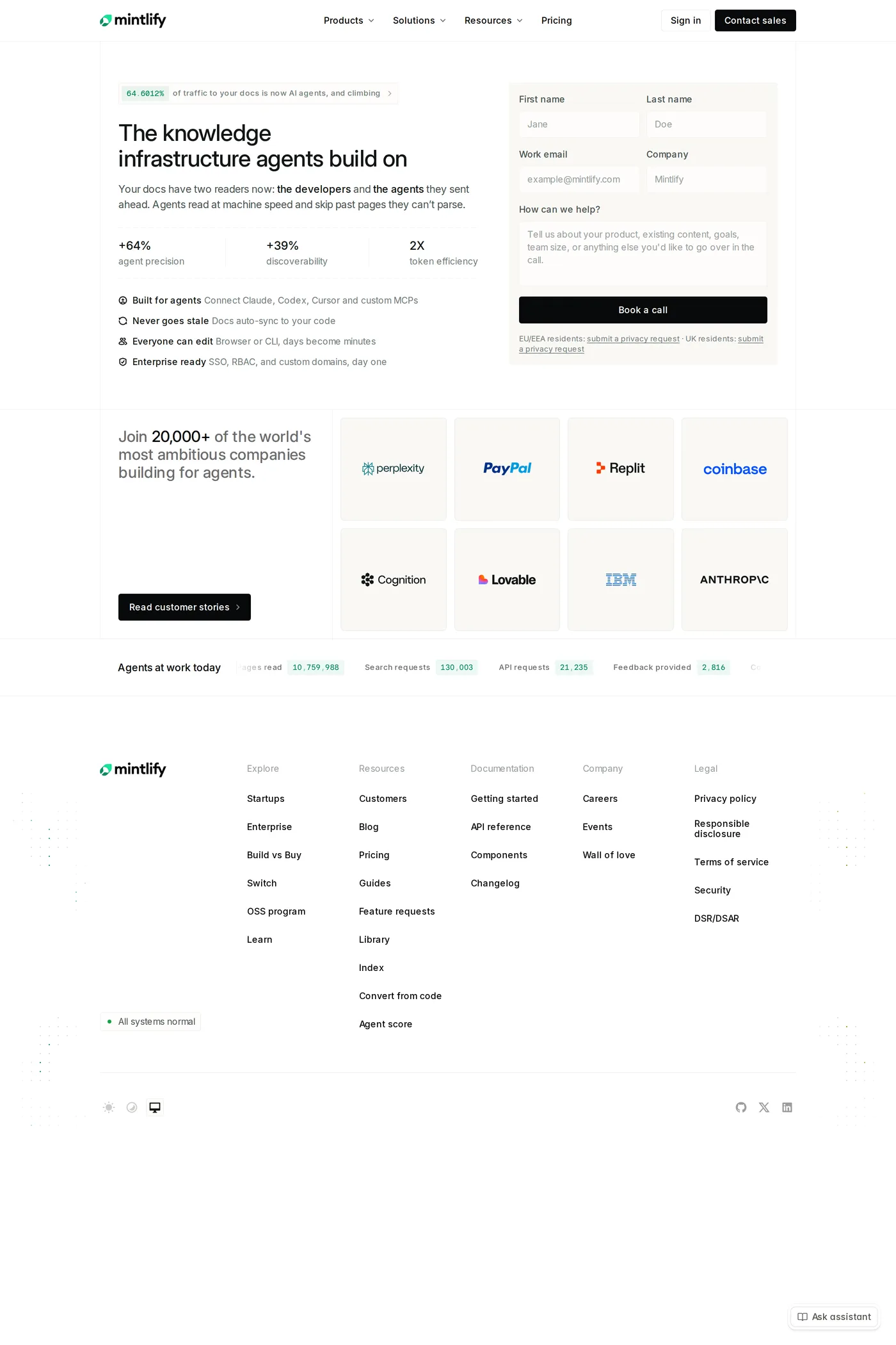 Mintlify — screenshot of the contact page