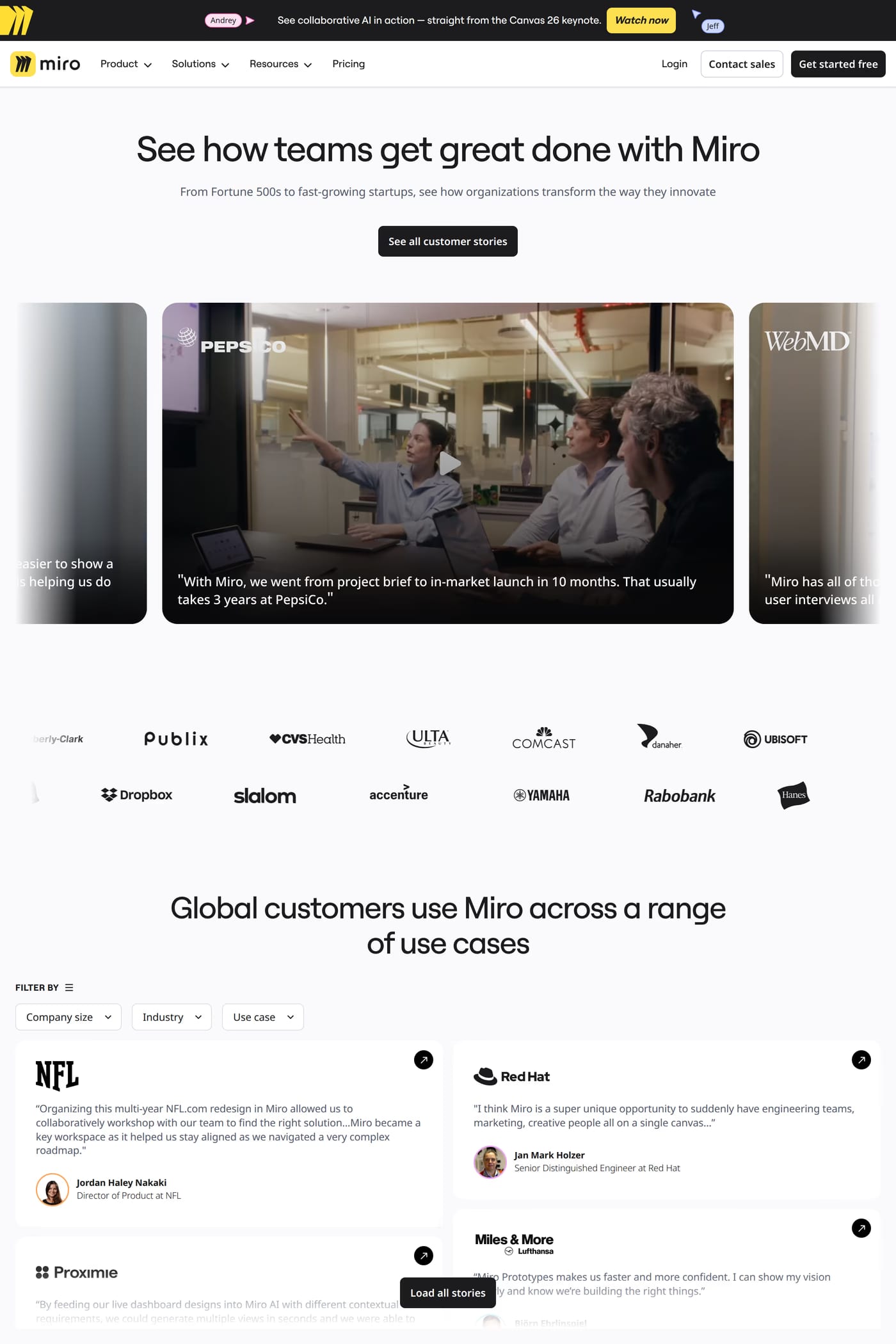 Miro Intelligent Canvas — screenshot of the case studies page