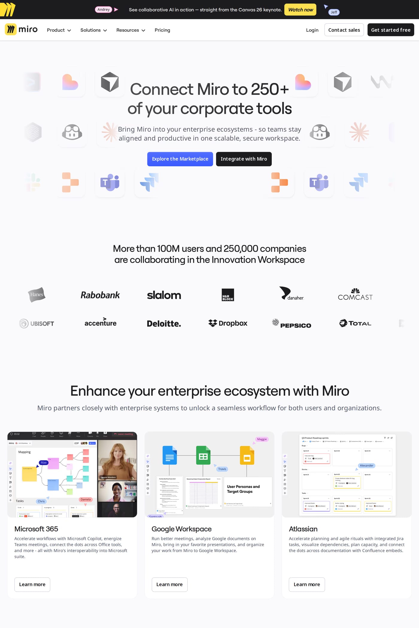 Miro Intelligent Canvas — screenshot of the integrations page