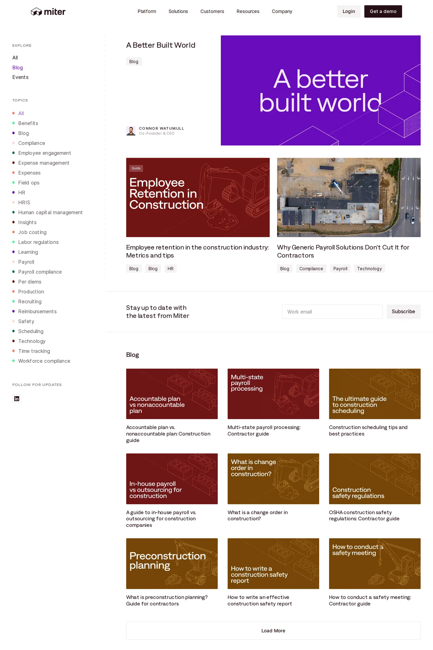 Miter — screenshot of the blog page