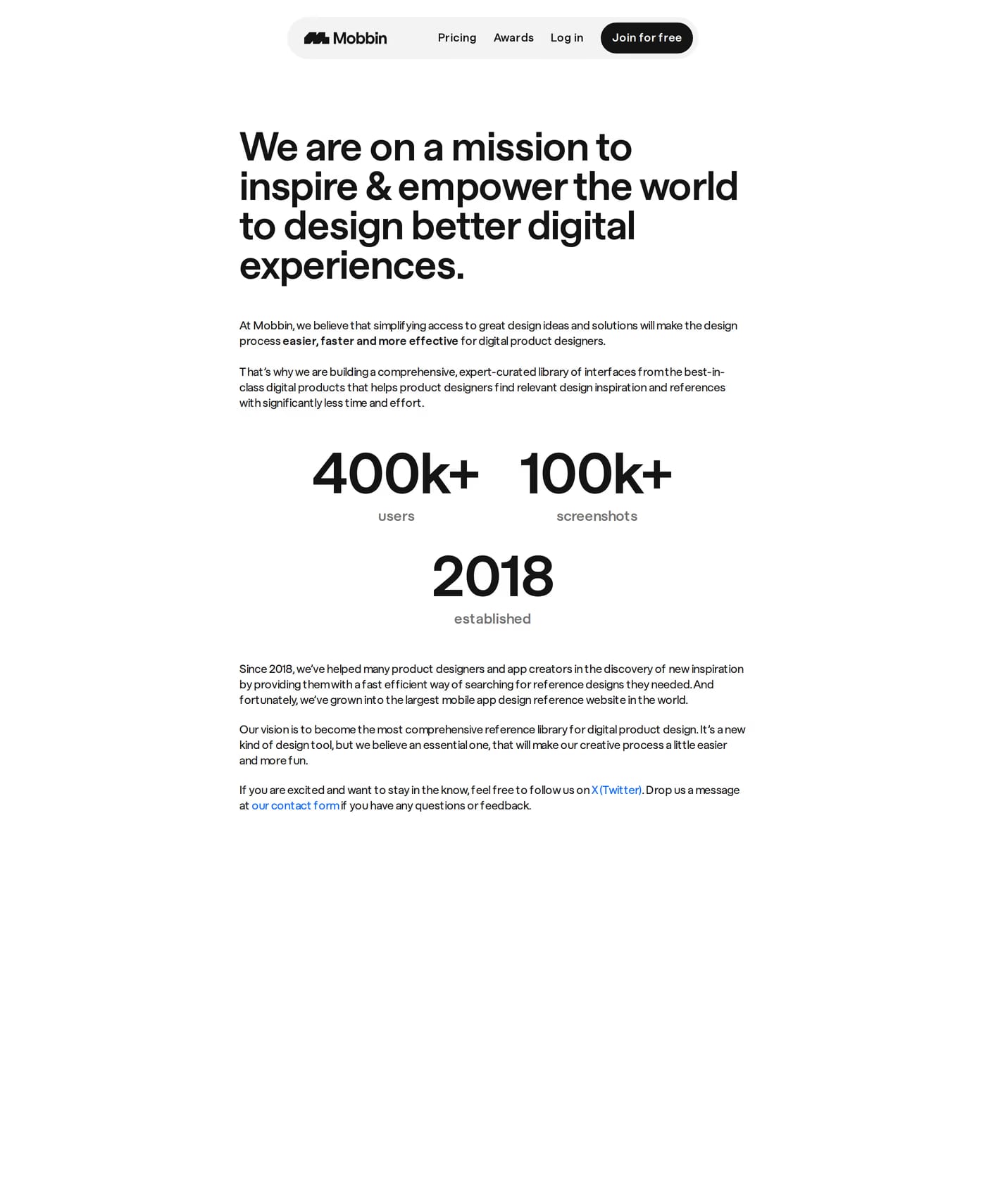 Mobbin — screenshot of the about page