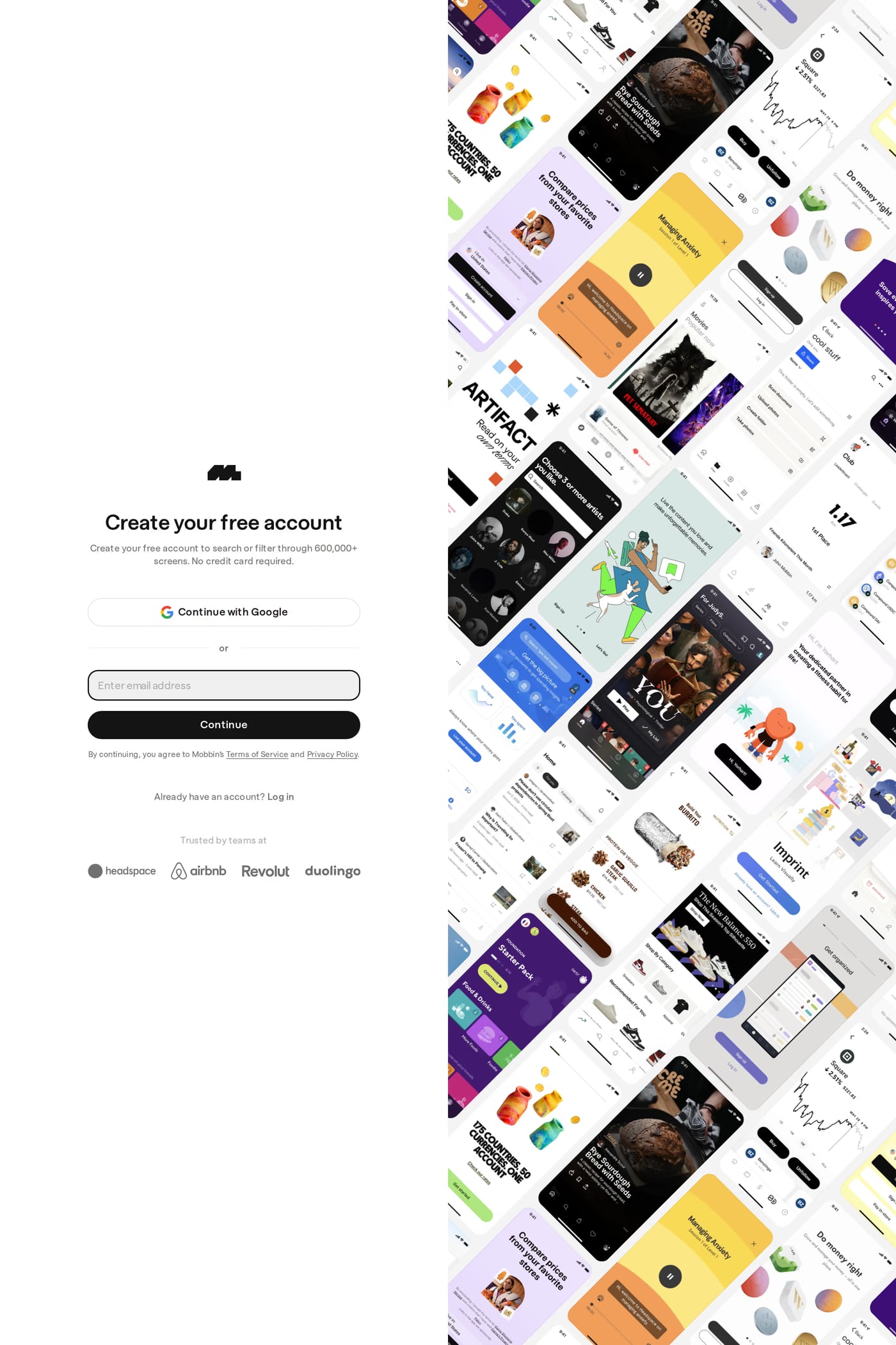 Mobbin — screenshot of the sign up page