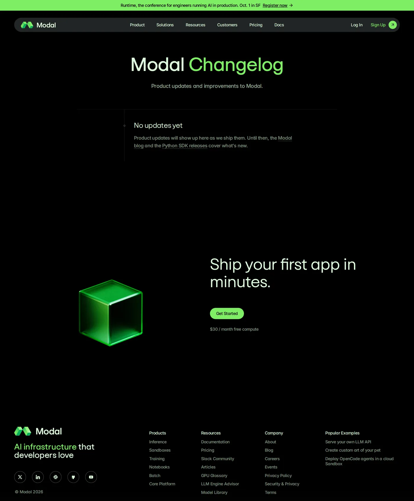 Modal — screenshot of the changelog page