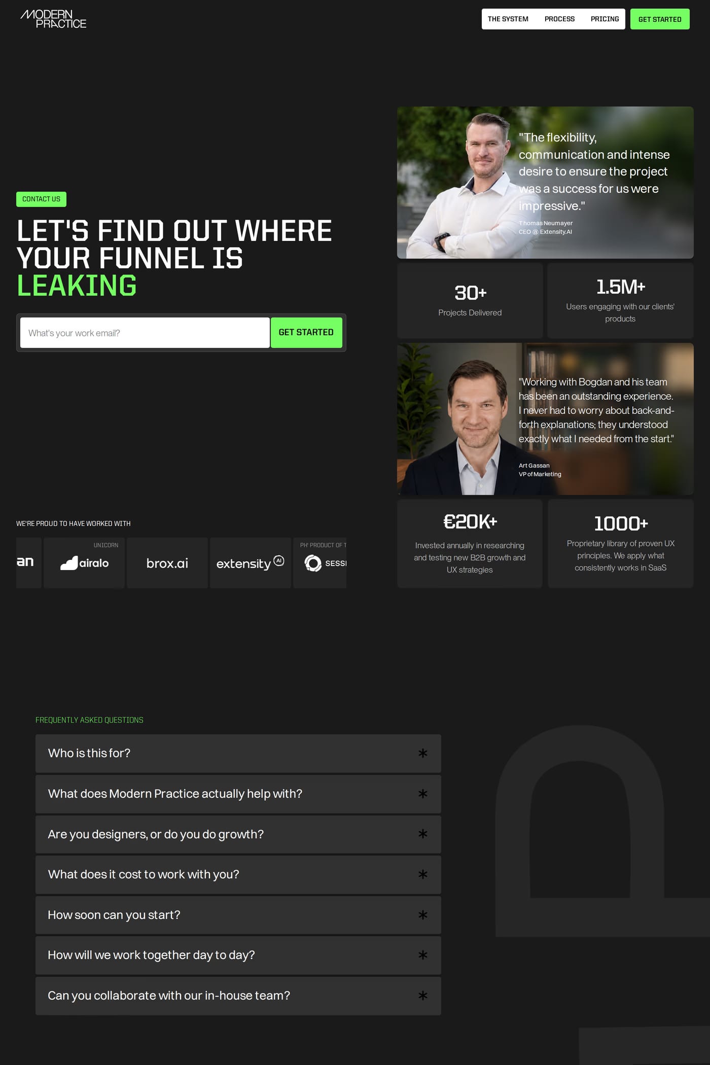 Modern Practice — screenshot of the contact page