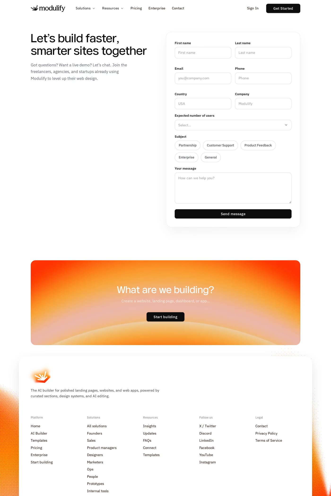 Modulify contact page