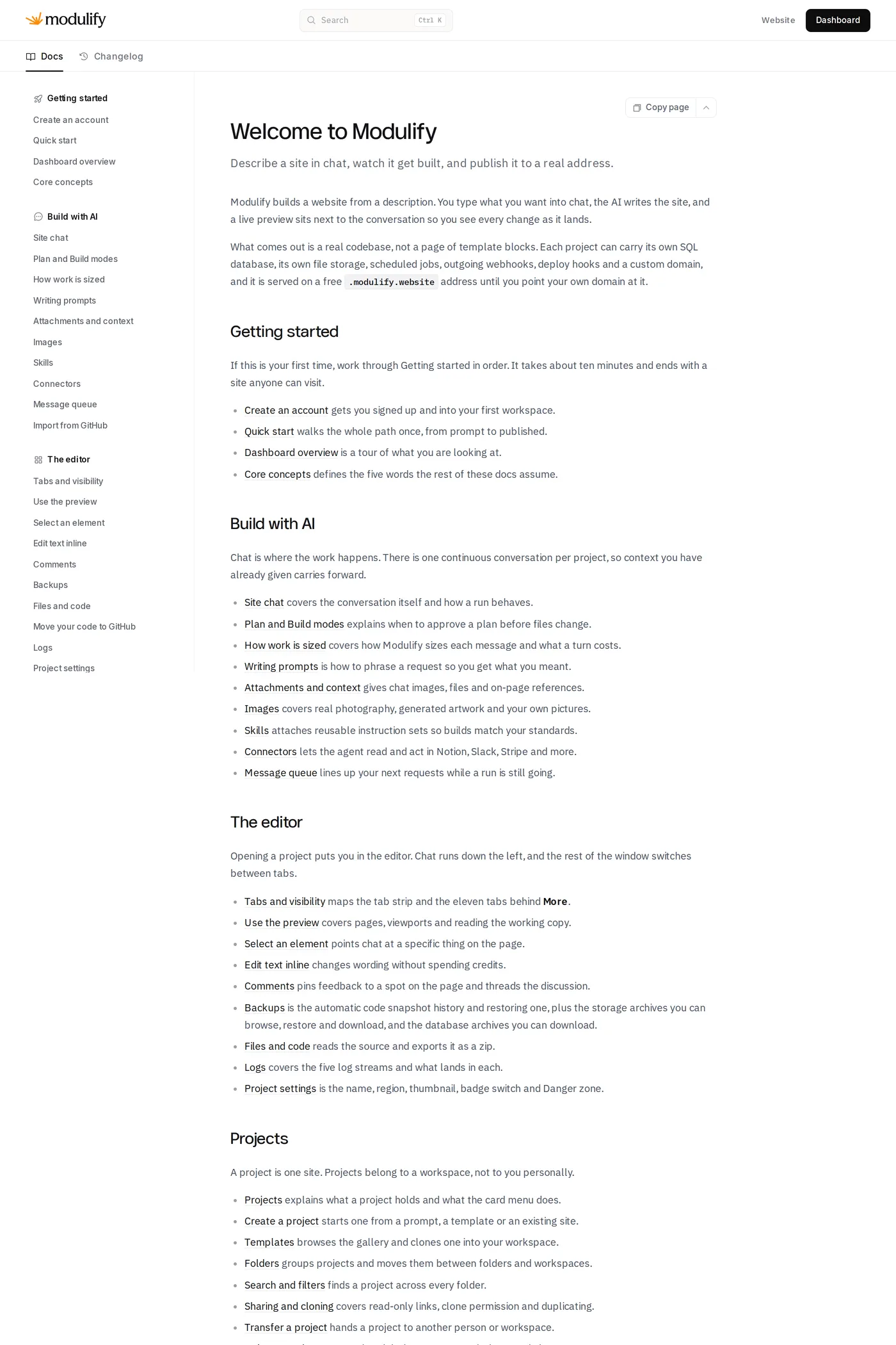 Modulify — screenshot of the docs page