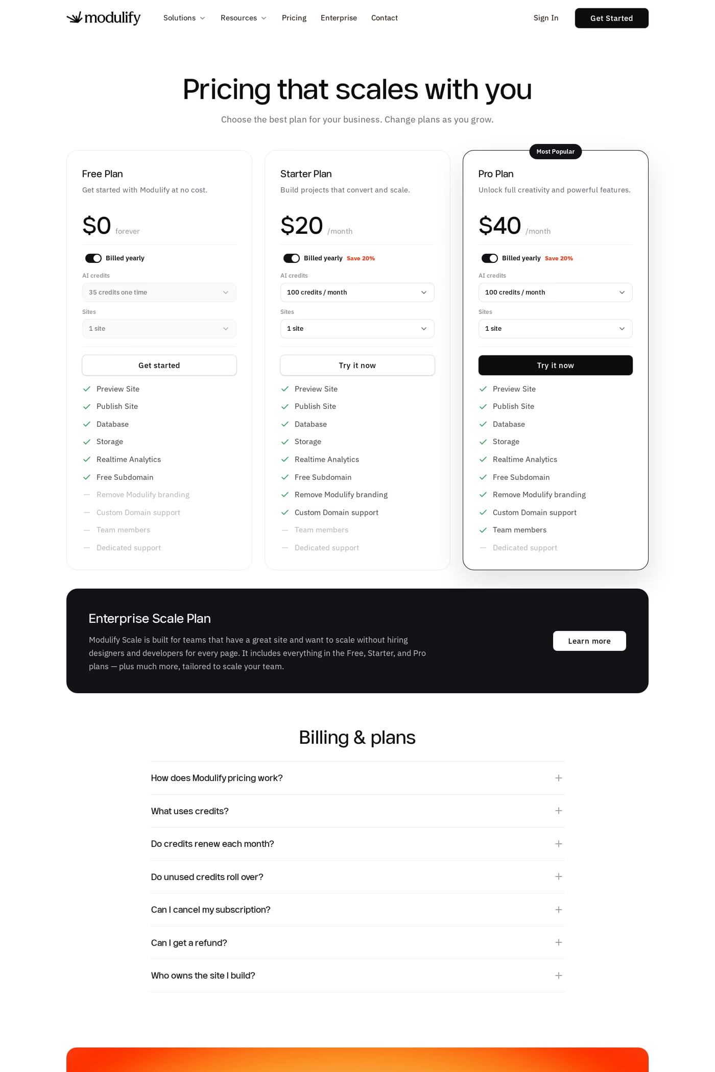Modulify pricing page