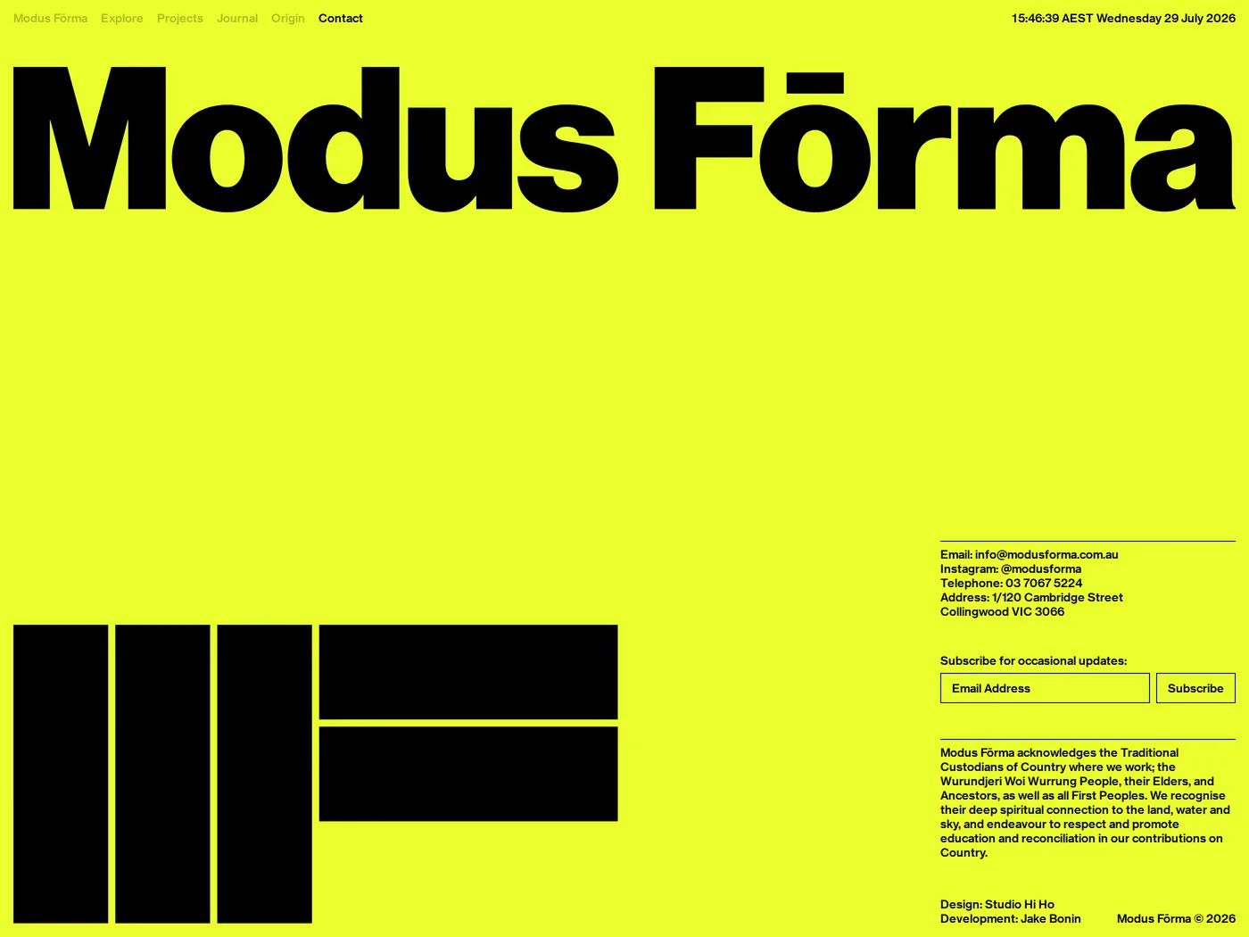 Modus Fōrma — screenshot of the contact page