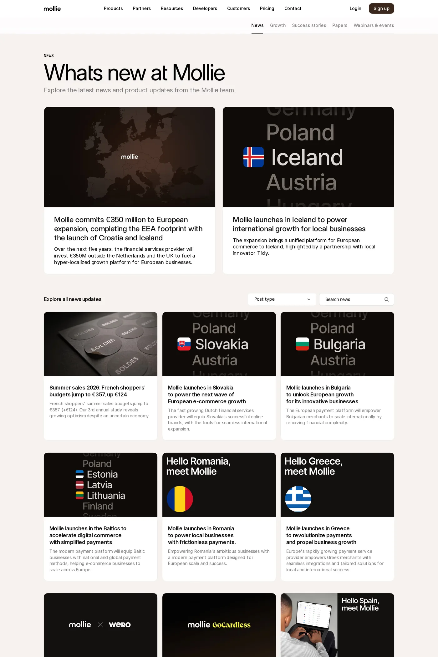 Mollie — screenshot of the blog page