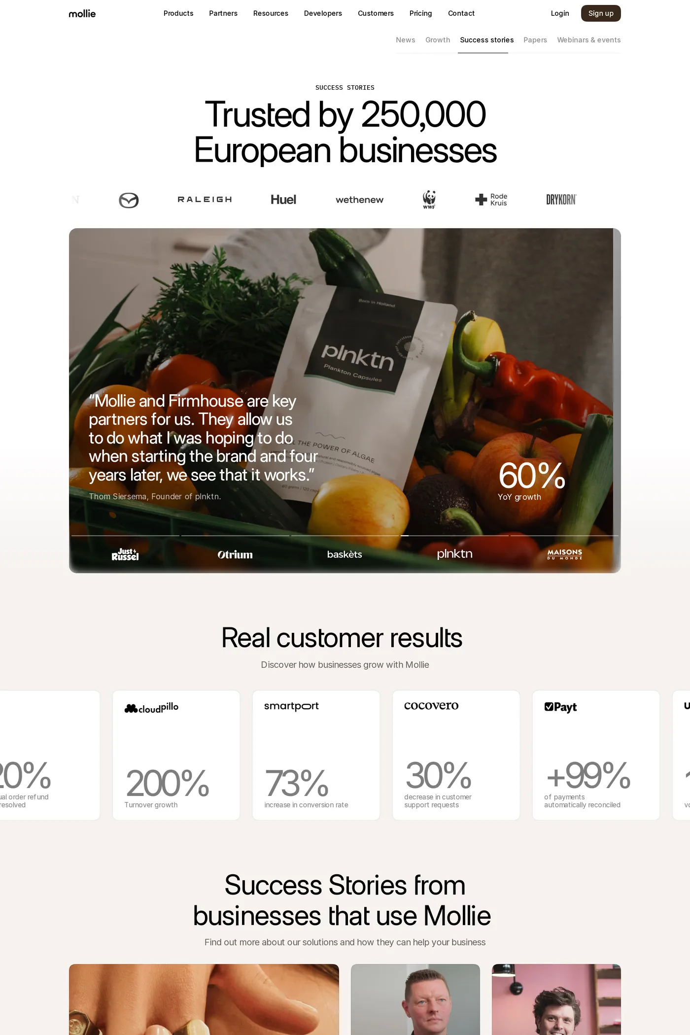 Mollie — screenshot of the case studies page