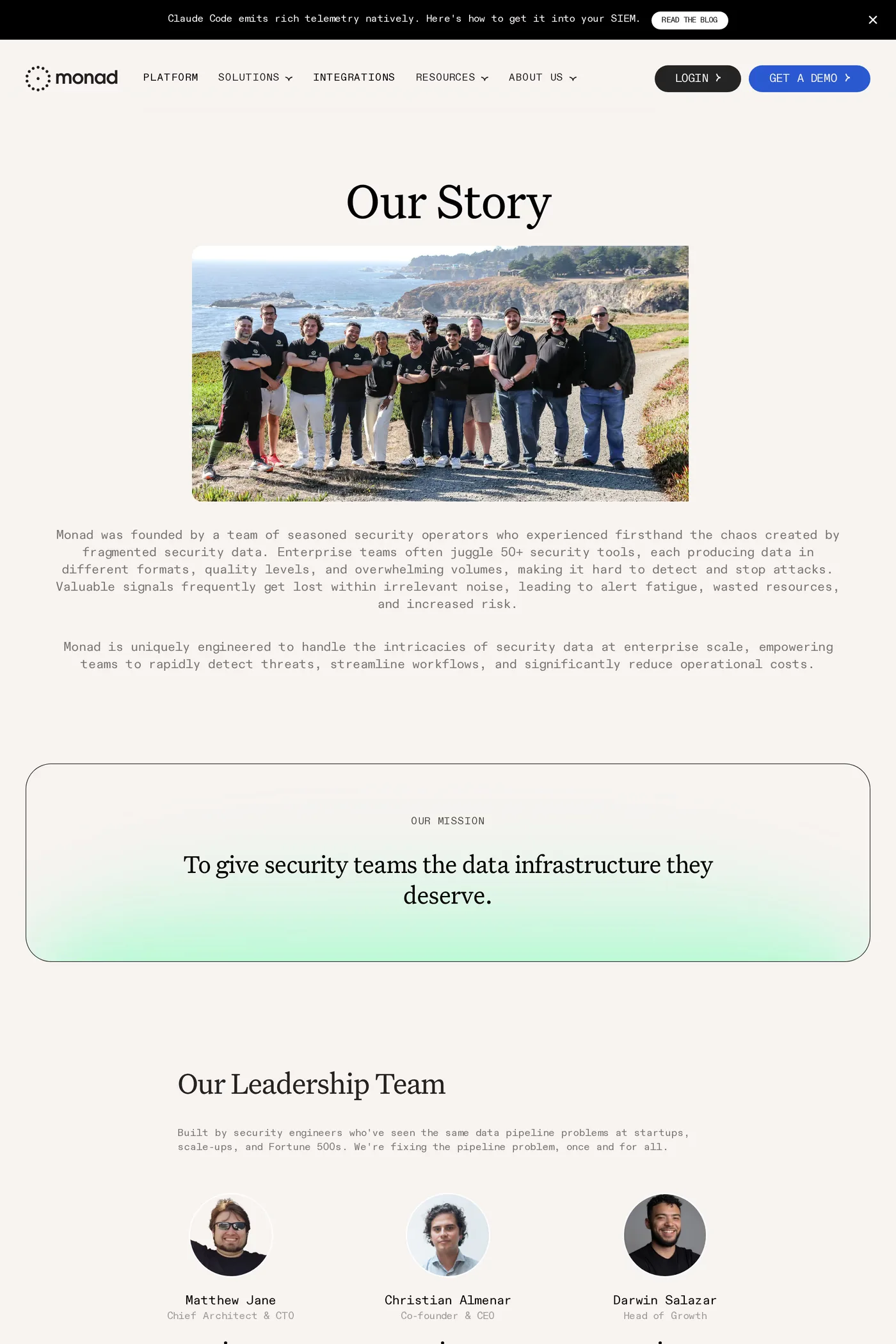 Monad — screenshot of the about page