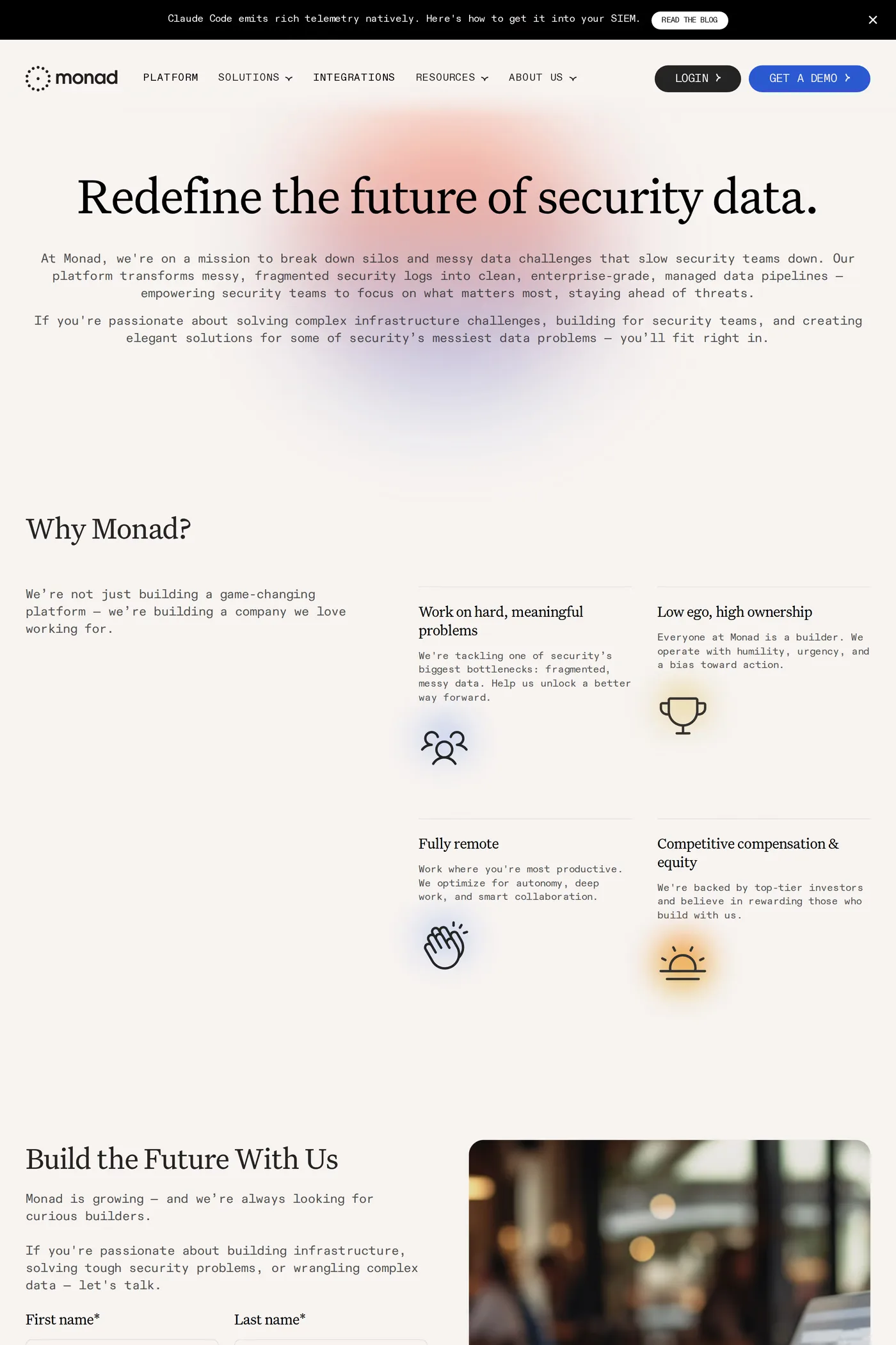 Monad — screenshot of the careers page
