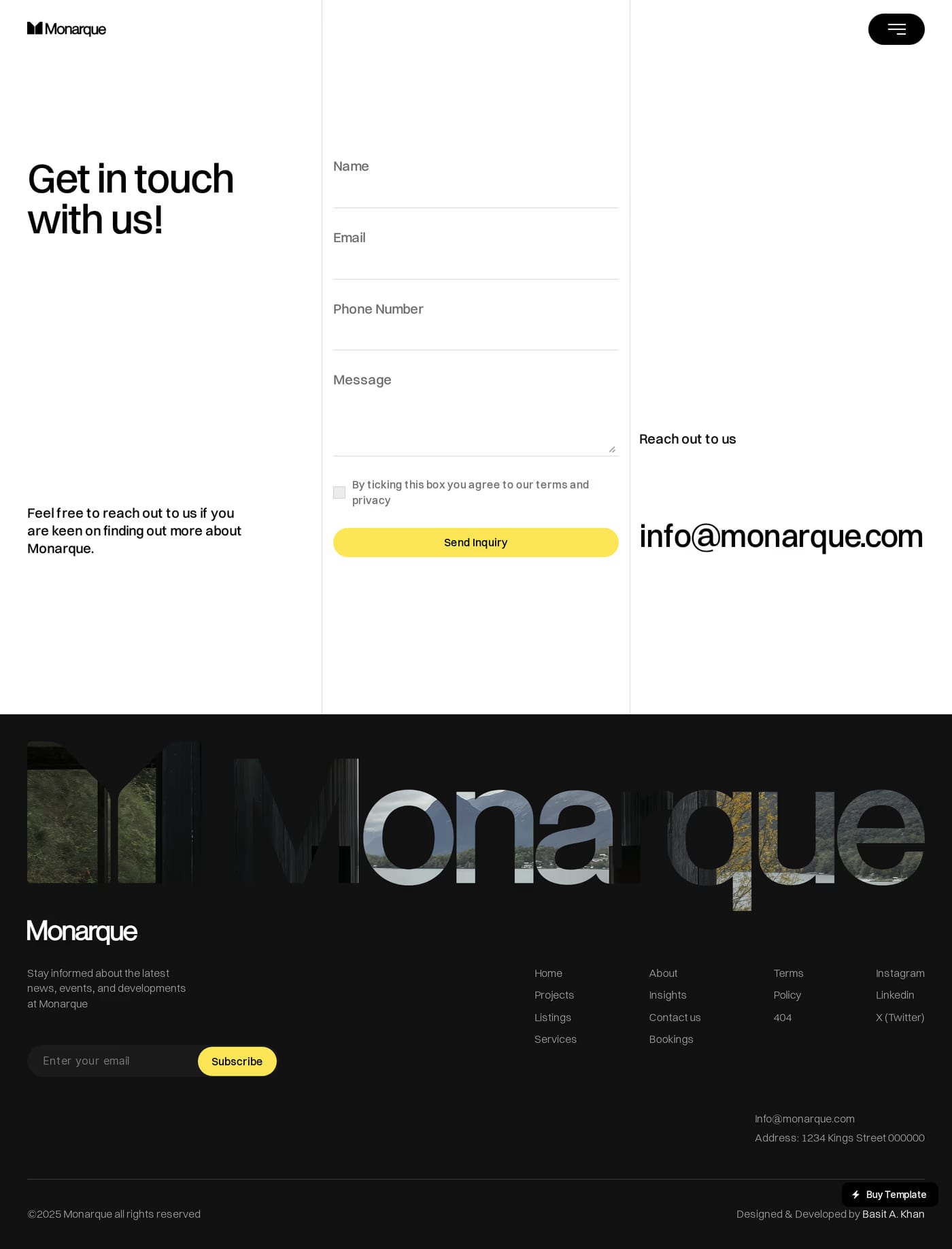 Monarque — screenshot of the contact page
