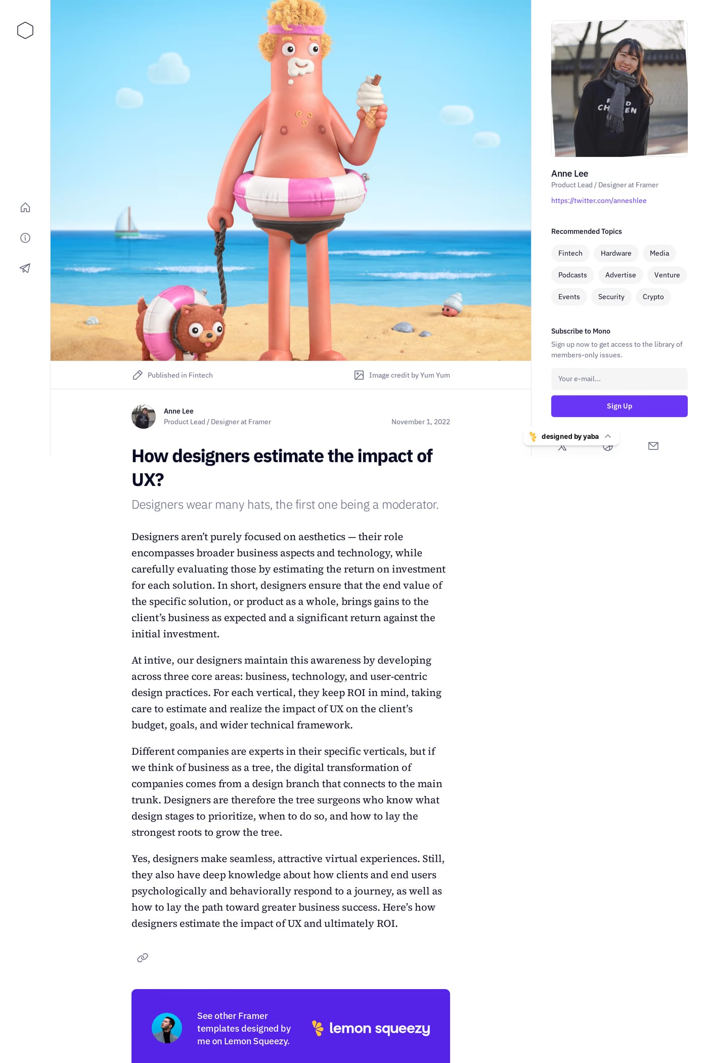 Mono — screenshot of the blog page