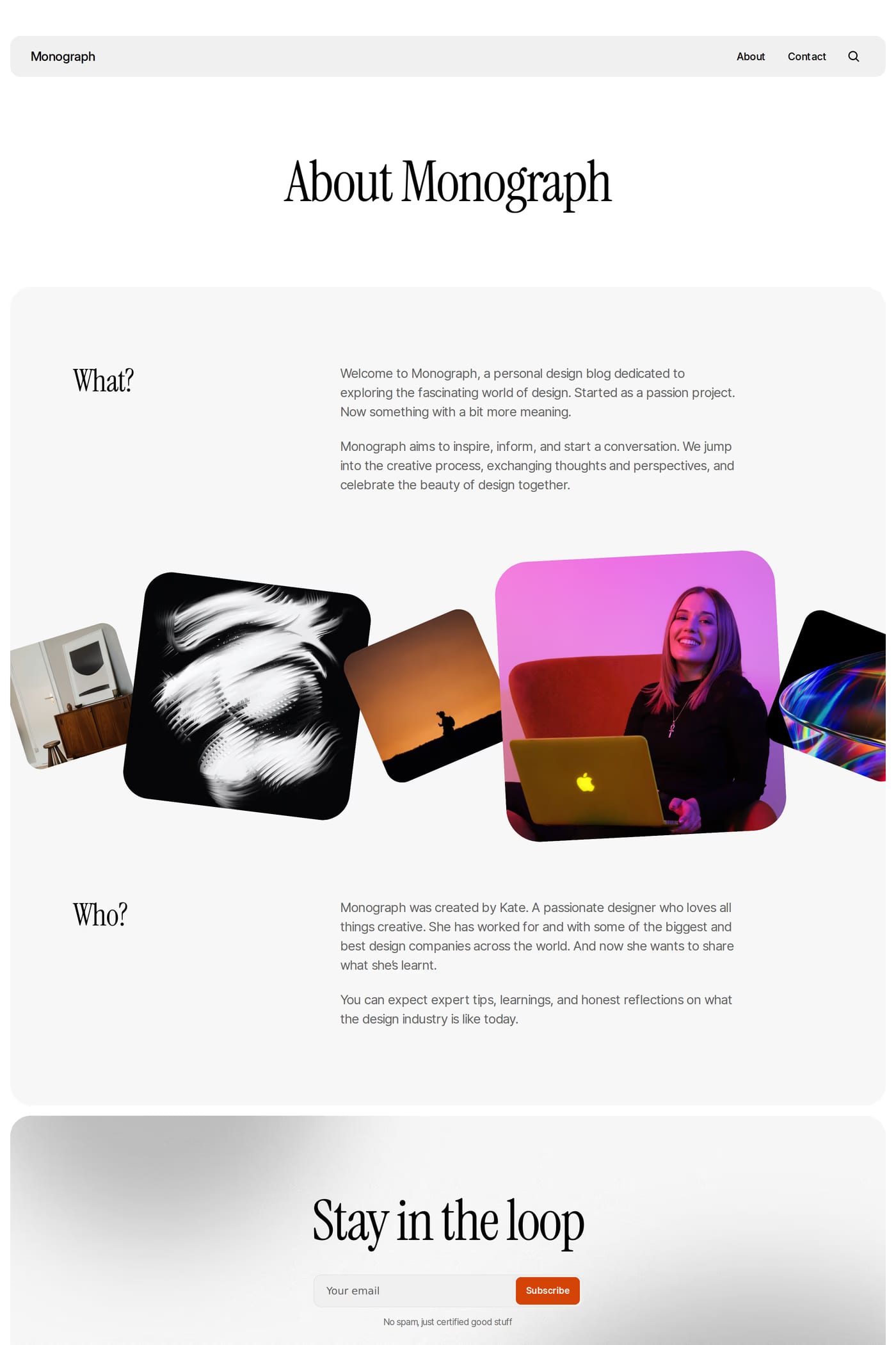 Monograph — screenshot of the about page
