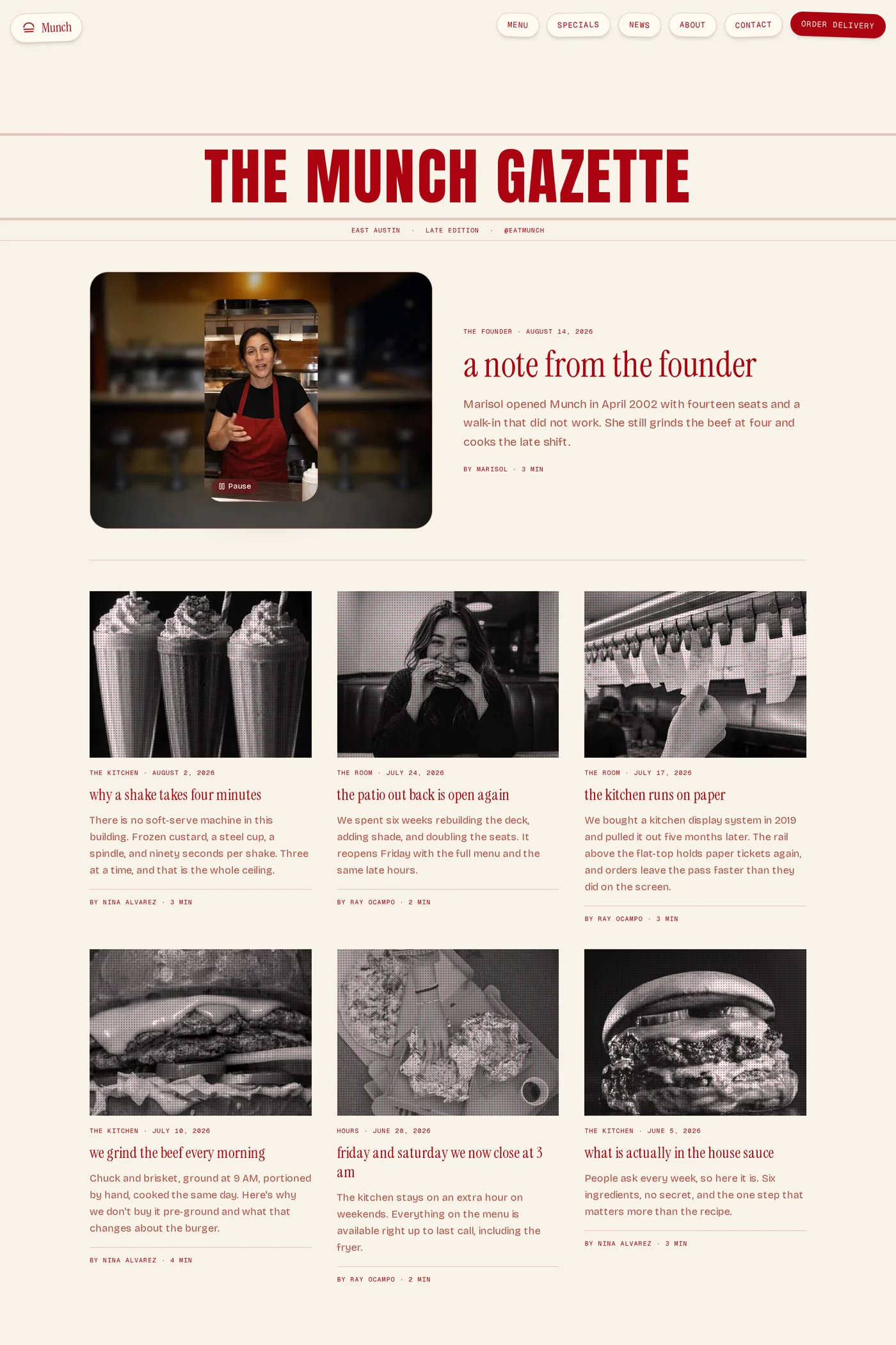Munch — screenshot of the blog page