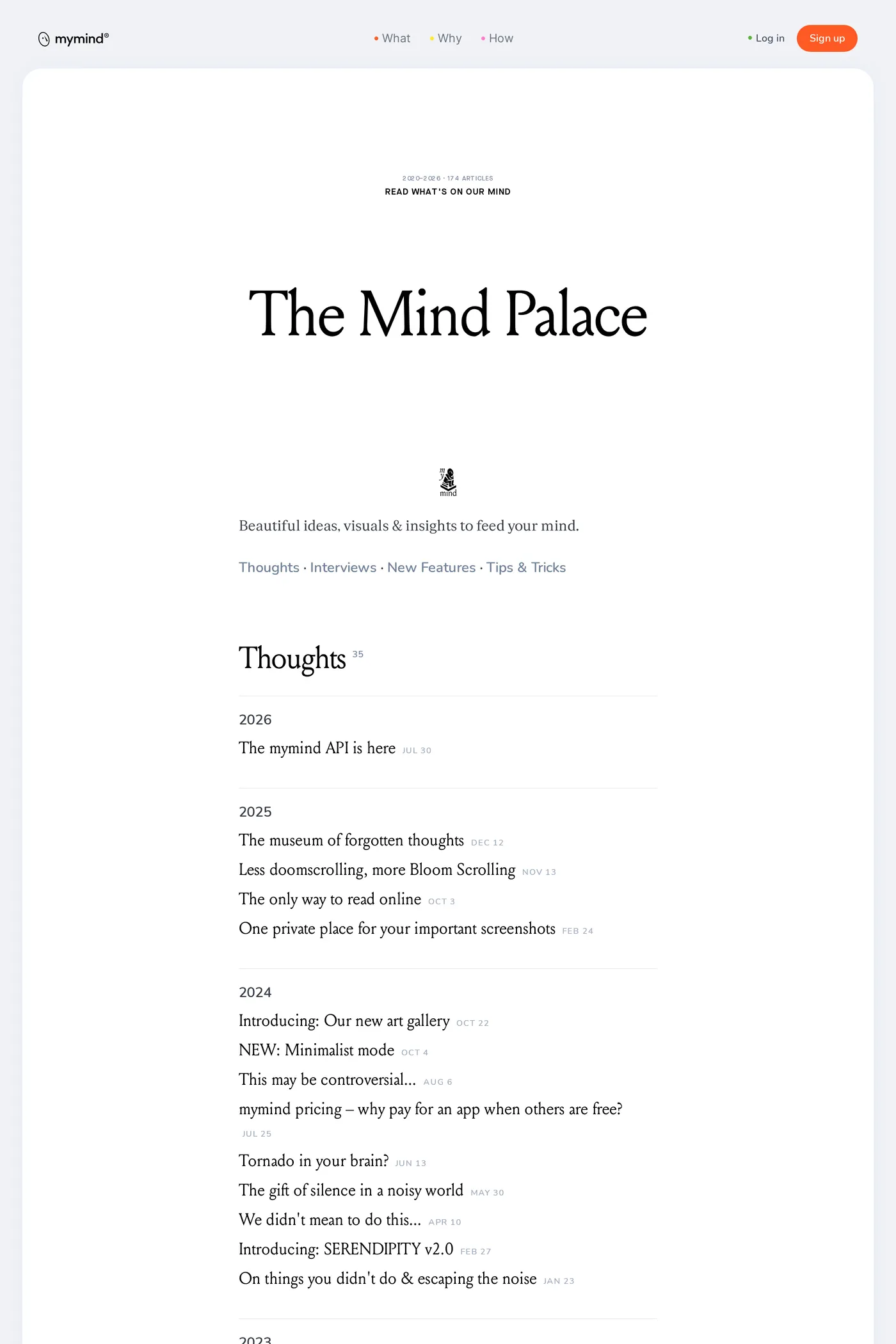 Mymind — screenshot of the blog page