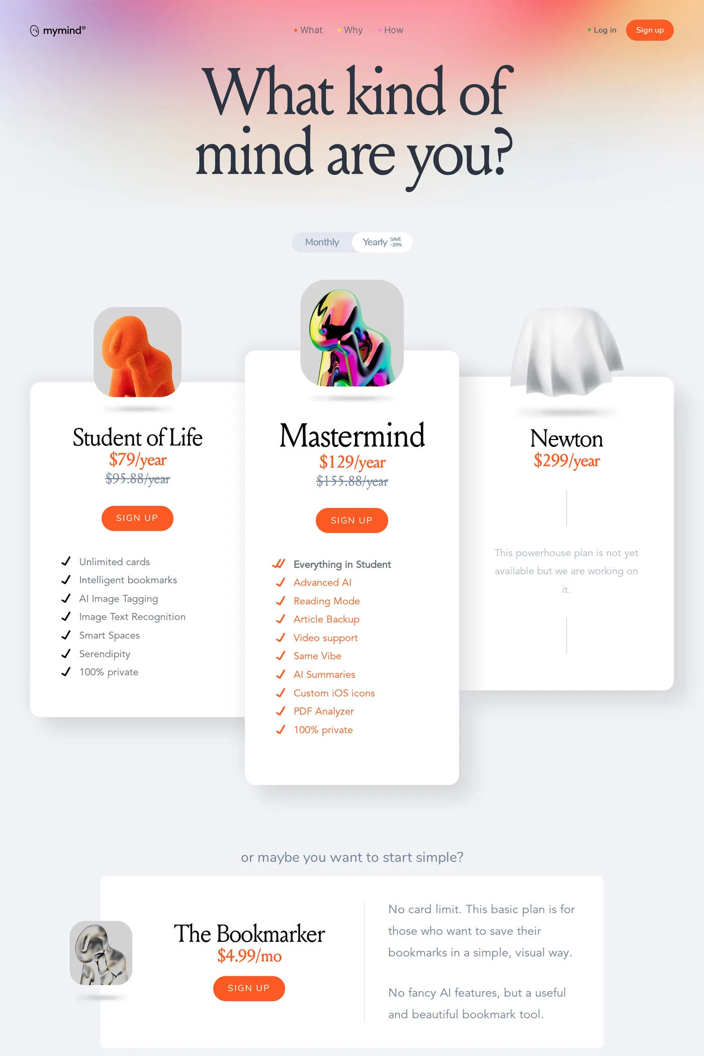 Mymind — screenshot of the pricing page