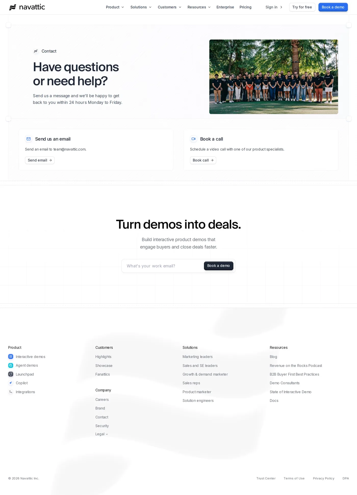 Navattic — screenshot of the contact page